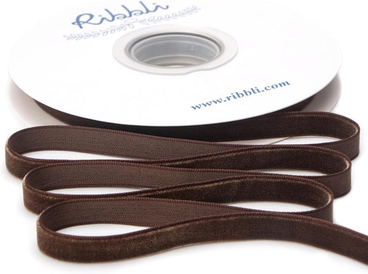 Ribbli Polyester Brown Velvet Ribbon,3/8 Inches Continuous10-Yard Spool,Christmas Ribbon for Gift Wrapping,Floral Bouquets, Home Decor