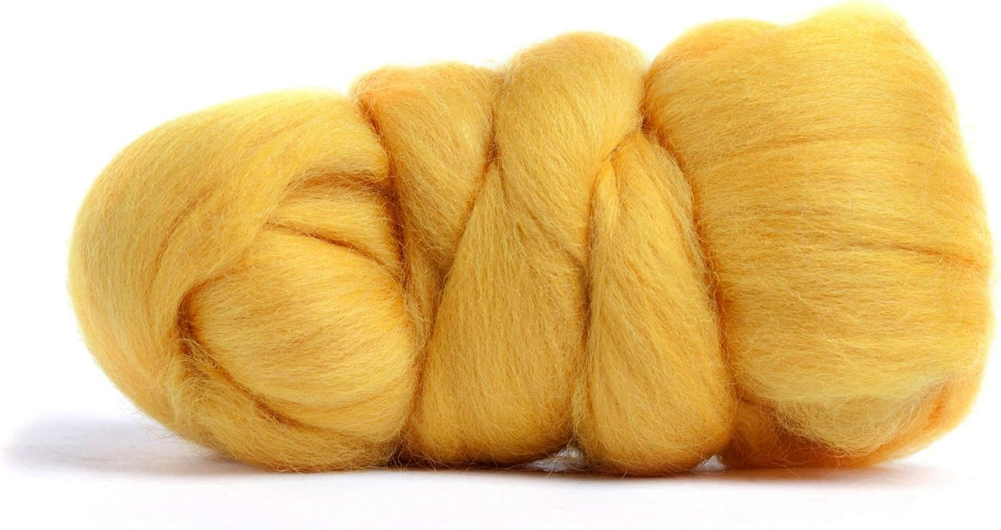 Desert Breeze Distributing 100% Natural Merino Wool Roving - Premium Combed Top Merino Roving Wool - Tapestry, Spinning, Wet Felting & Needle Felting Supplies - 21.5 Micron - 1 oz, Color Gold