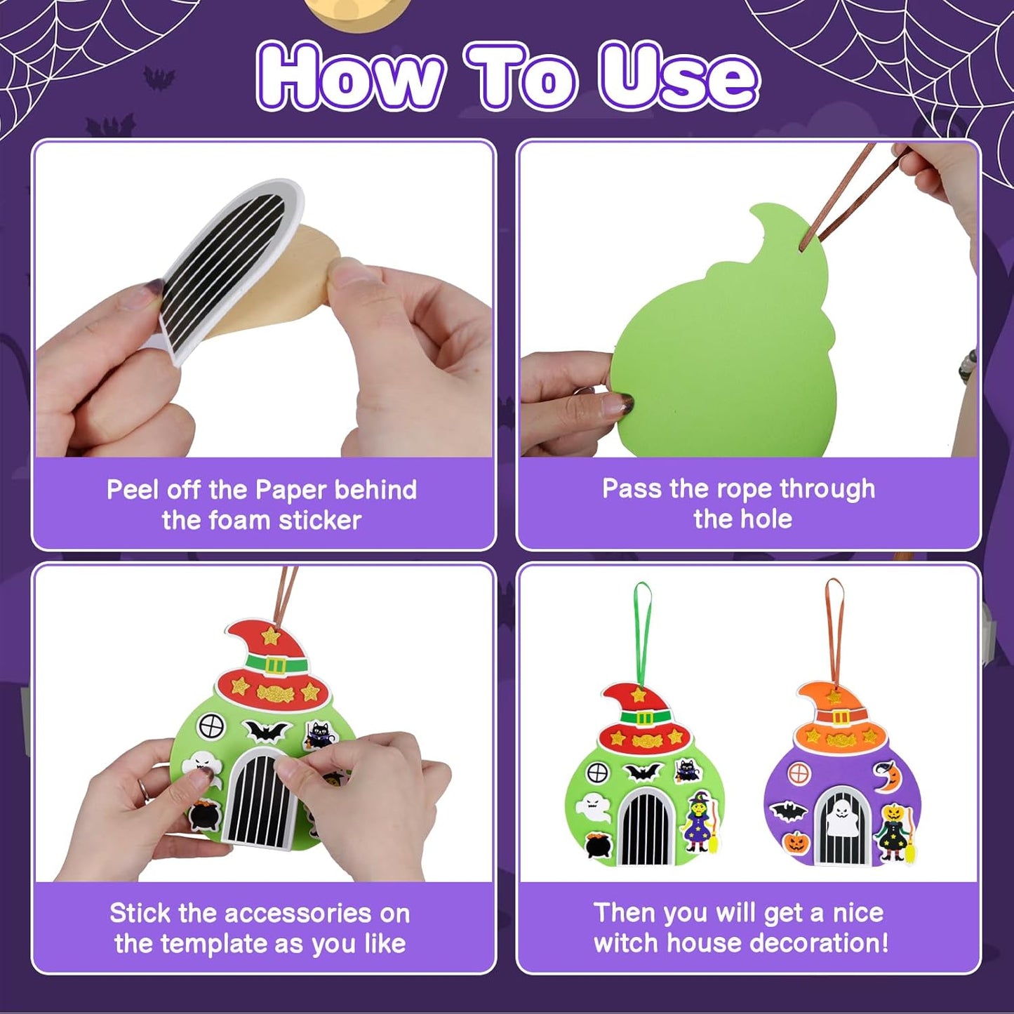 Fennoral 12 Pack Halloween Craft Kit for Kids Make You Own Witch House Foam Stickers Ornament DIY Arts and Crafts for Kids Girls Boys Halloween Party Supplies Halloween Decoration