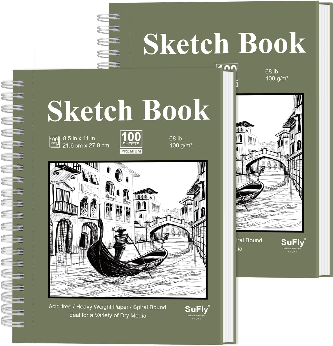 Sketch Book 8.5"x11", Spiral Sketchbook Pack of 2, SuFly 200 Sheets (68 lb/100gsm) Acid Free Sketch Pads for Drawing for Adults Spiral Bound with Hard Cover for Kids & Adults, 100 Sheets Each