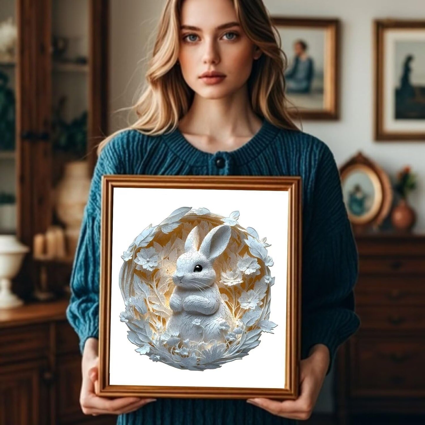 Wooden Puzzles Adults, 3D Paper Rabbit Puzzles 290 Pieces, Unique Animal Shaped Wood Challenging Jigsaw Christmas Puzzles Gifts for Adults, 13.4x13.1in