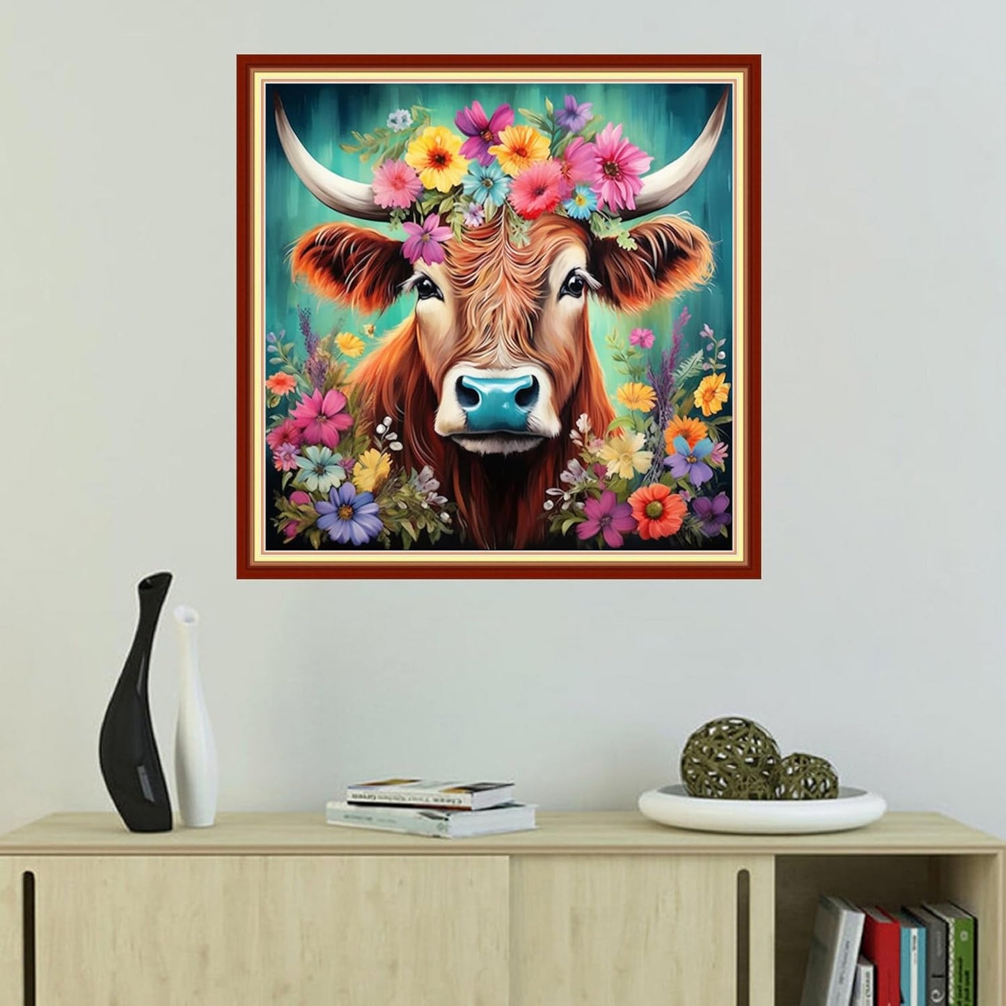 Foxhool Beginners Cross Stitch Kits Stamped Full Range of Embroidery Kits for Adults DIY Cross Stitches kit Embroidery Patterns for Needlepoint kit-Flower Cattle 18x18 inch