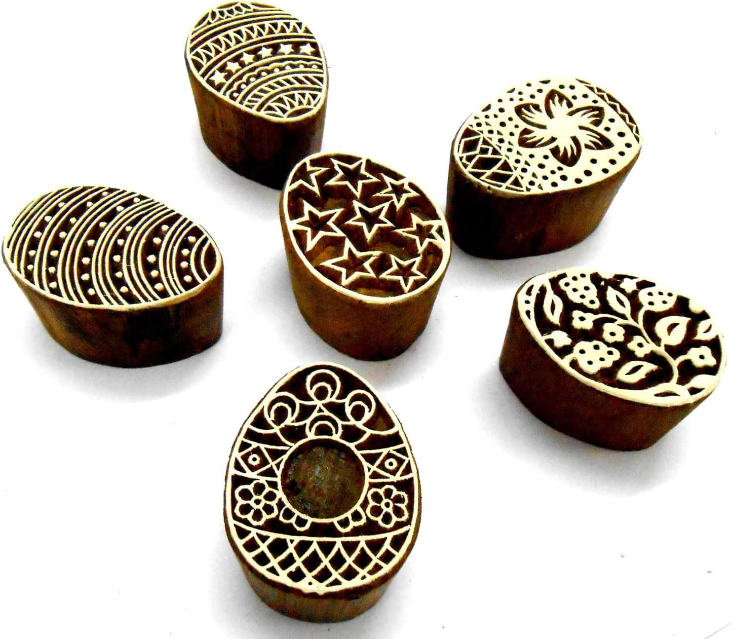 CraftsofIndia® Egg/Oval Wooden Blocks for Stamping, Block Printing on Textiles, Pottery Crafts,Henna, Scrapbooking, Wall Painting (Set of 6)