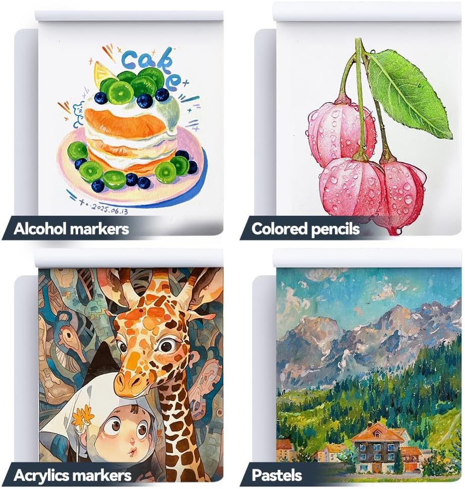 TRANSON Artist Mix Media Sketchbook Marker Pad, 5.8”x8.3” 65 Sheets A5 Art Papers, 110lb/160gsm for Painting, Drawing and Sketching