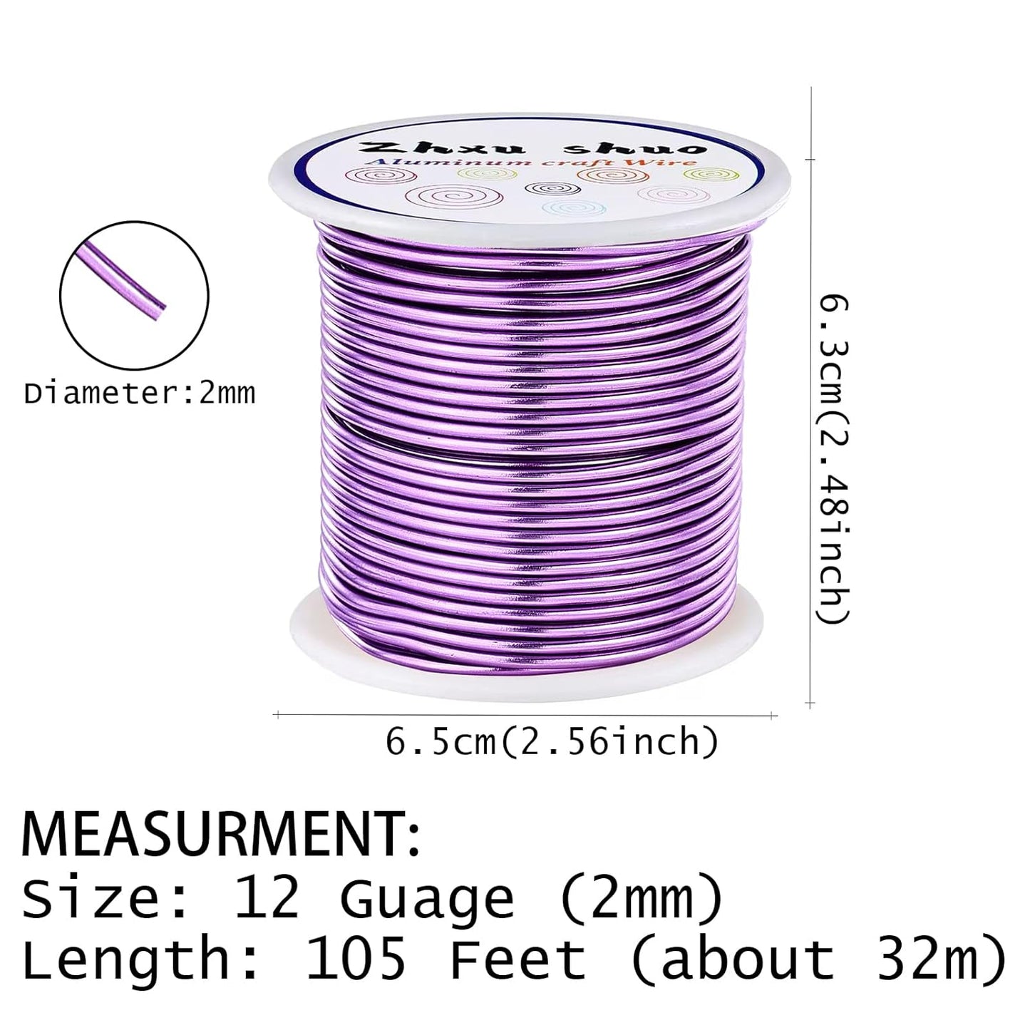 12 Gauge(2mm) Aluminum Wire 35 Yards Anodized Metal Wire for Bonsai Armature Crafting Sculpting Jewelry Craft Making Beading Floral (Light Purple, 12 Gauge)