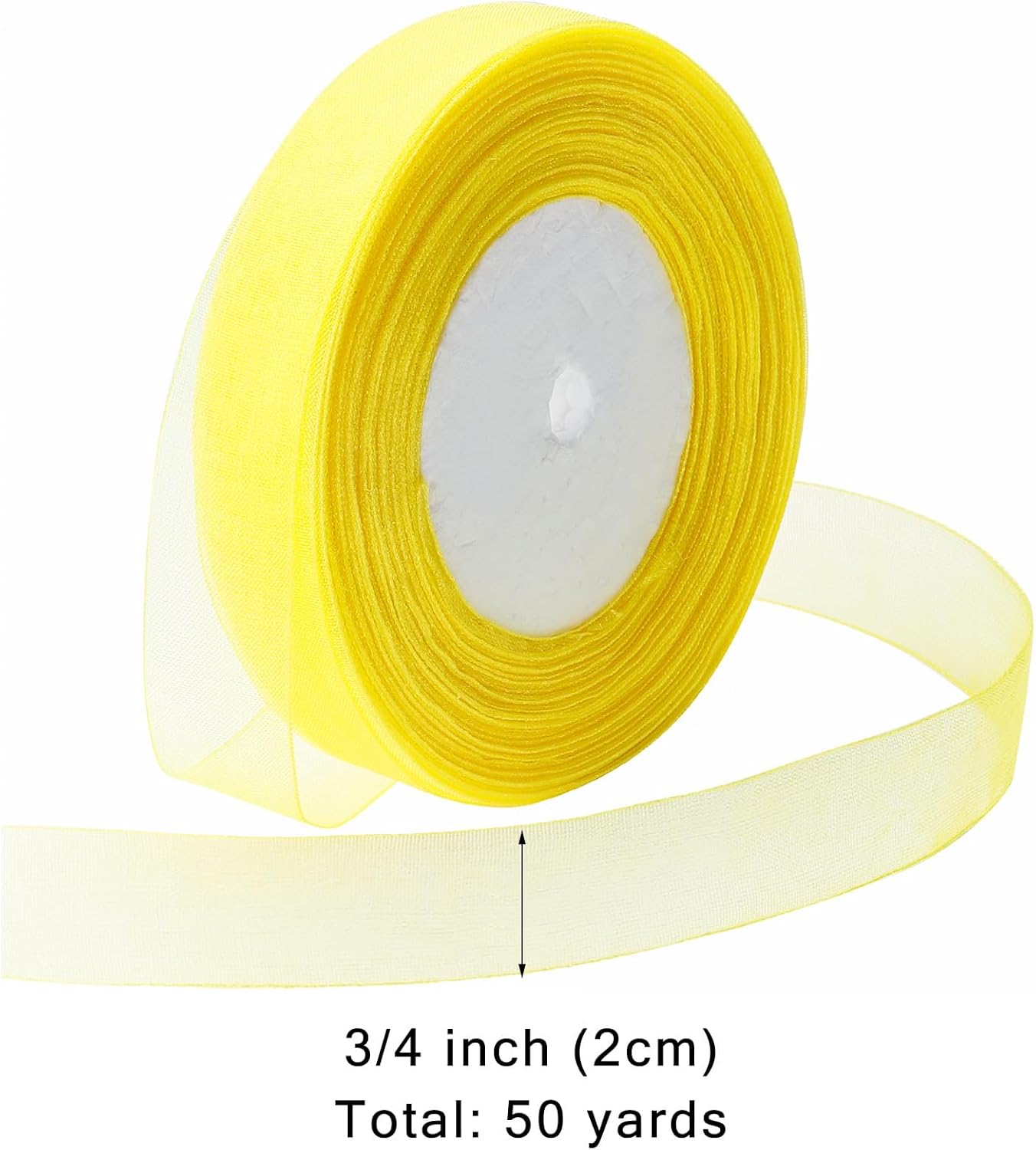 Ribbon for Gift Wrapping 3/4 inch Yellow Sheer Organza Ribbon for Flower Bouquet Tulle Thin Chiffon Ribbons for Wedding Invitations Christmas Halloween Presents Decorations Crafts 50 Yards