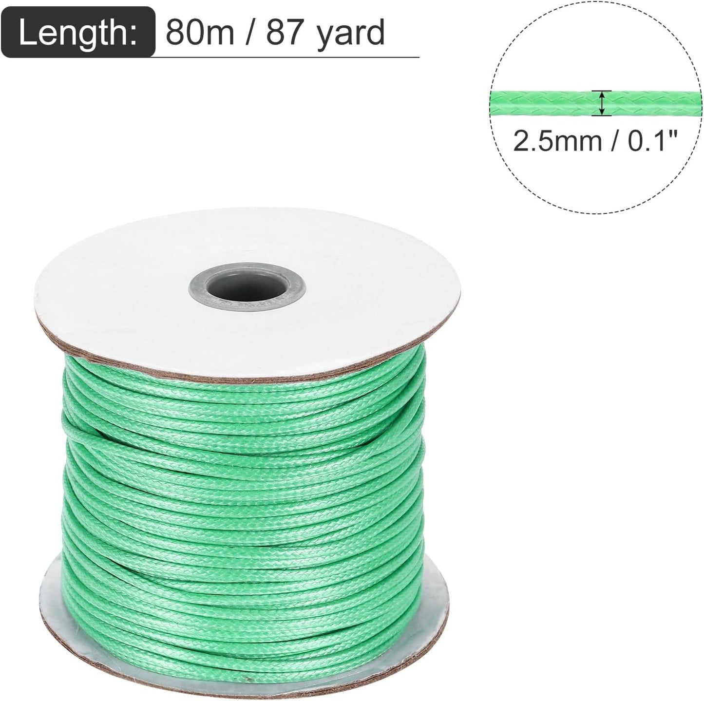 MECCANIXITY Waxed Cord 2.5mm Waxed Polyester Cord 87 Yard Wax String for Bracelet Making, Necklaces, Beading, Jewelry Making and DIY Crafts(Mint Green)