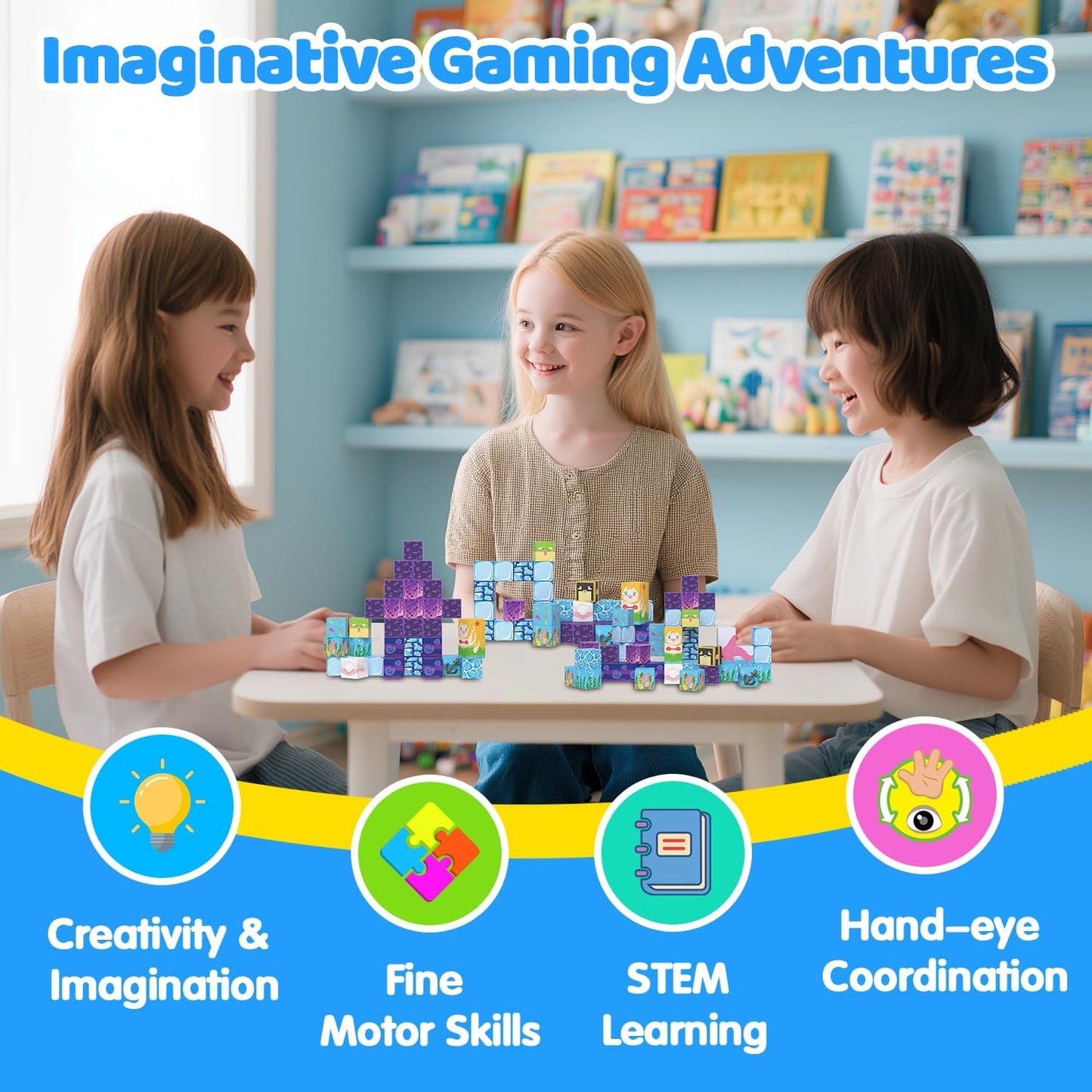 Magnetic Blocks, 100PCS Magnetic Building Blocks, Stacking Magnets for Kids, Sensory Toy for STEM Constructions Magnet Blocks for Boys Girls Age 3+, Christmas Birthday Gifts (Ocean World)