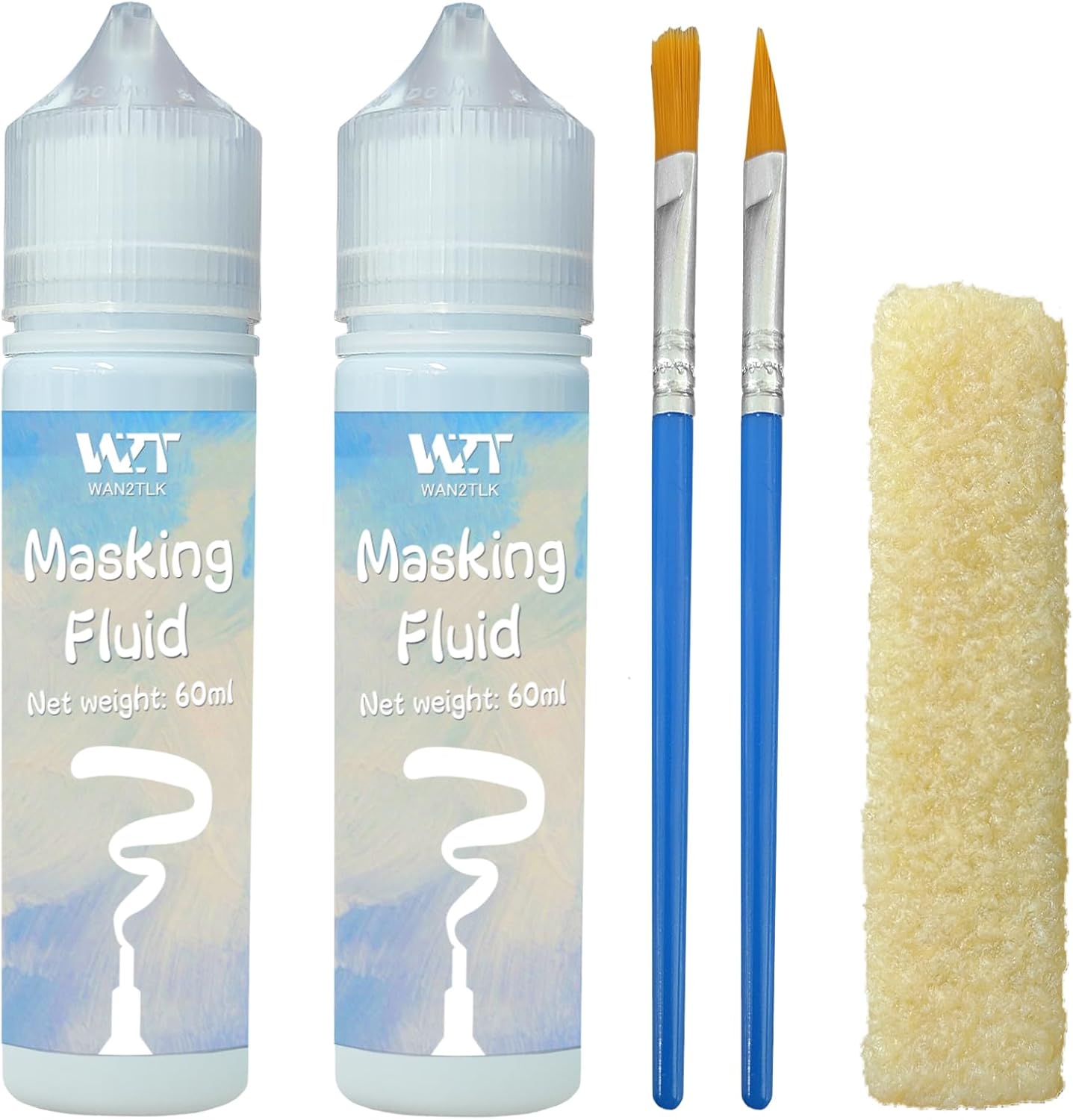 Masking Fluid for Watercolor Painting - 120ml Blue with a Paintbrush and Eraser - Art Masking Fluid Pen Watercolor Medium Art Supplies for Artists