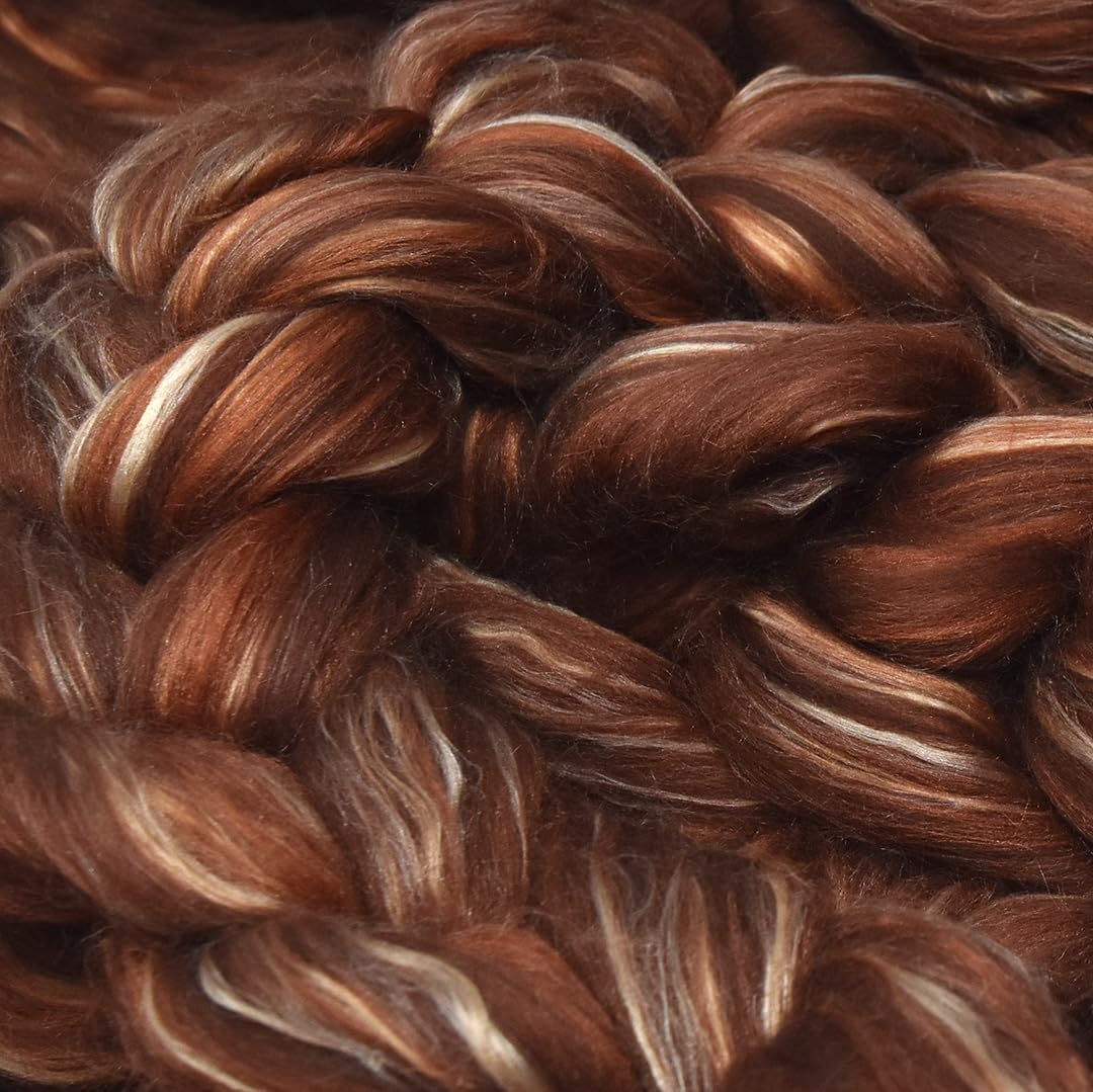 Merino Silk Luxe Tonal Designer Blend. Superfine Merino, Mulberry, Tussah Silk. Top Roving for Spinning or Felting. Cocoa Delight 1oz