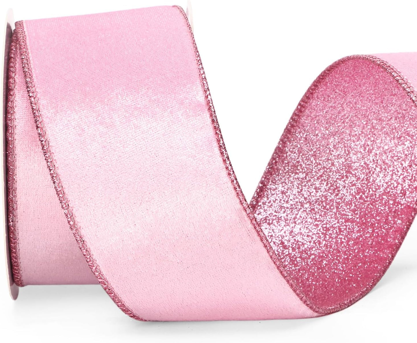 Ribbli Pink Velvet Wired Ribbon 2.5 Inch Velvet with Glitter Christmas Ribbon for Tree Decoration Big Bow Gift Wrapping Crafts Wreaths Supplies - 10 Yards