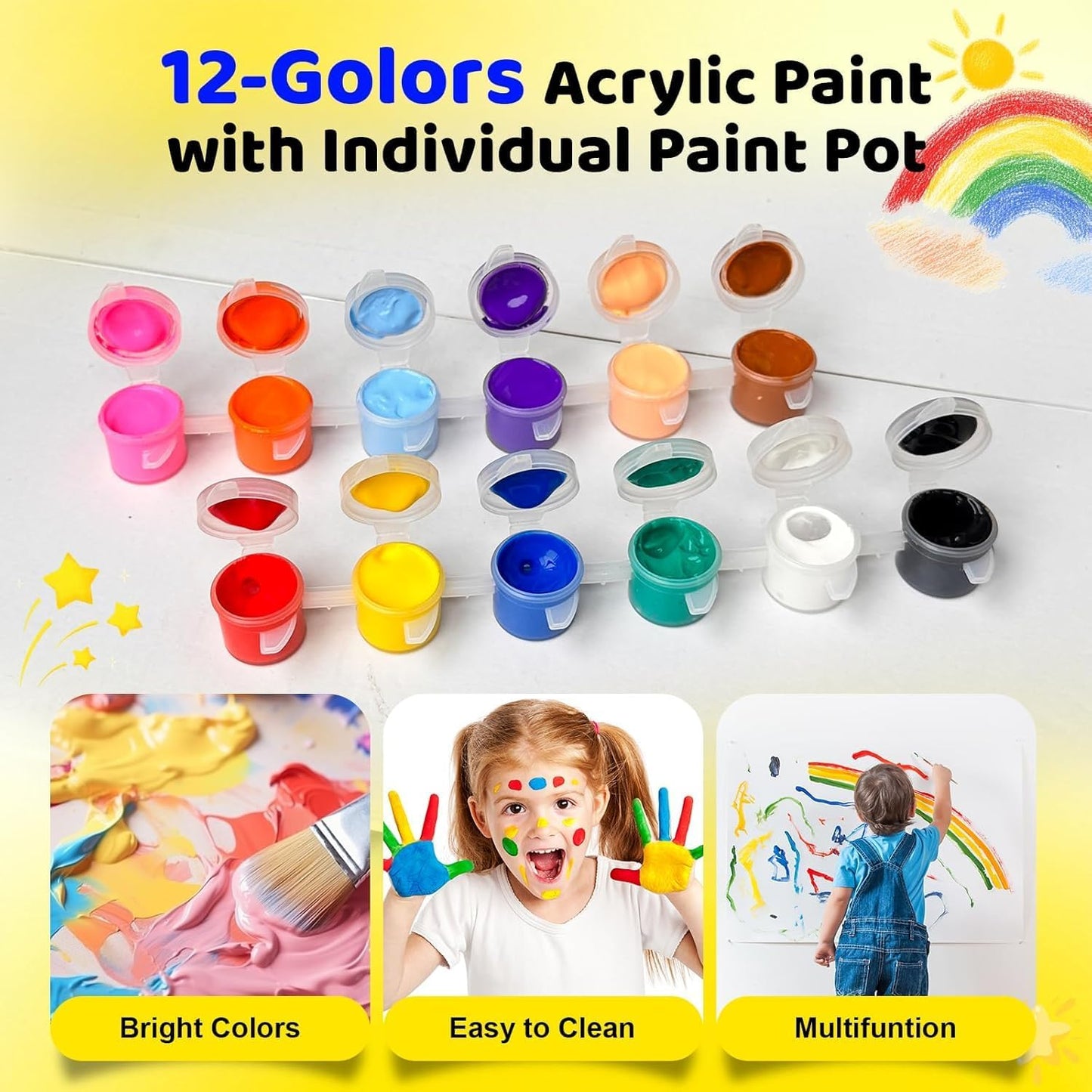 20 Pack Mini Acrylic Paint Set, 12 Colors Acrylic Paints Strips for Kids & Adults Craft Paint,280 PCS Kids Painting Kit Container Strips Storage for Home Birthday Classroom Party (280)