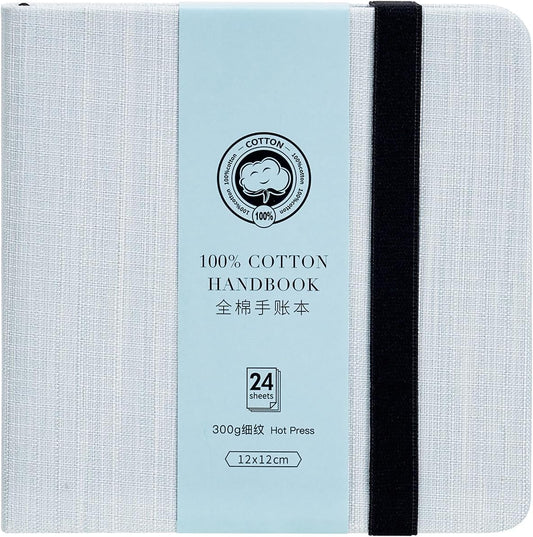 Lightwish Square Watercolor Journal,100% Cotton,300gsm/140lb,Acid-Free,24 Sheets Hot Press Watecolor Paper Sketchbook for Artists Adults Students,4.7 * 4.7 Inches