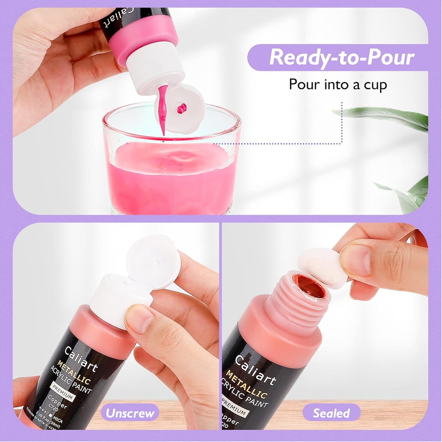 Acrylic Paint Set With 12 Brushes, 24 Colors (59ml, 2oz) Art Craft Paints for Adults Artists Beginners Painters, Canvas Halloween Pumpkin Ceramic Wood Rock Painting Art Supplies (Metallic)