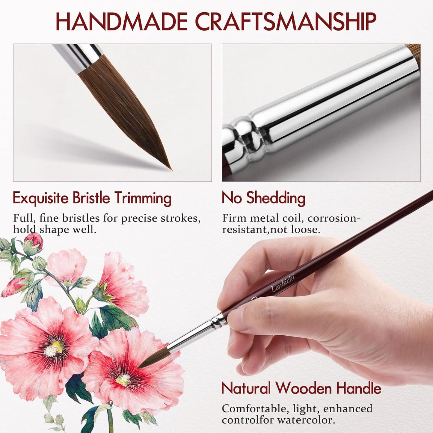 Sable Hair Watercolor Brushes Professional,9pcs Mop Round Fine Tip Detail Watercolor Paint Brush Set,Ideal for Gouache Acrylic Ink Painting