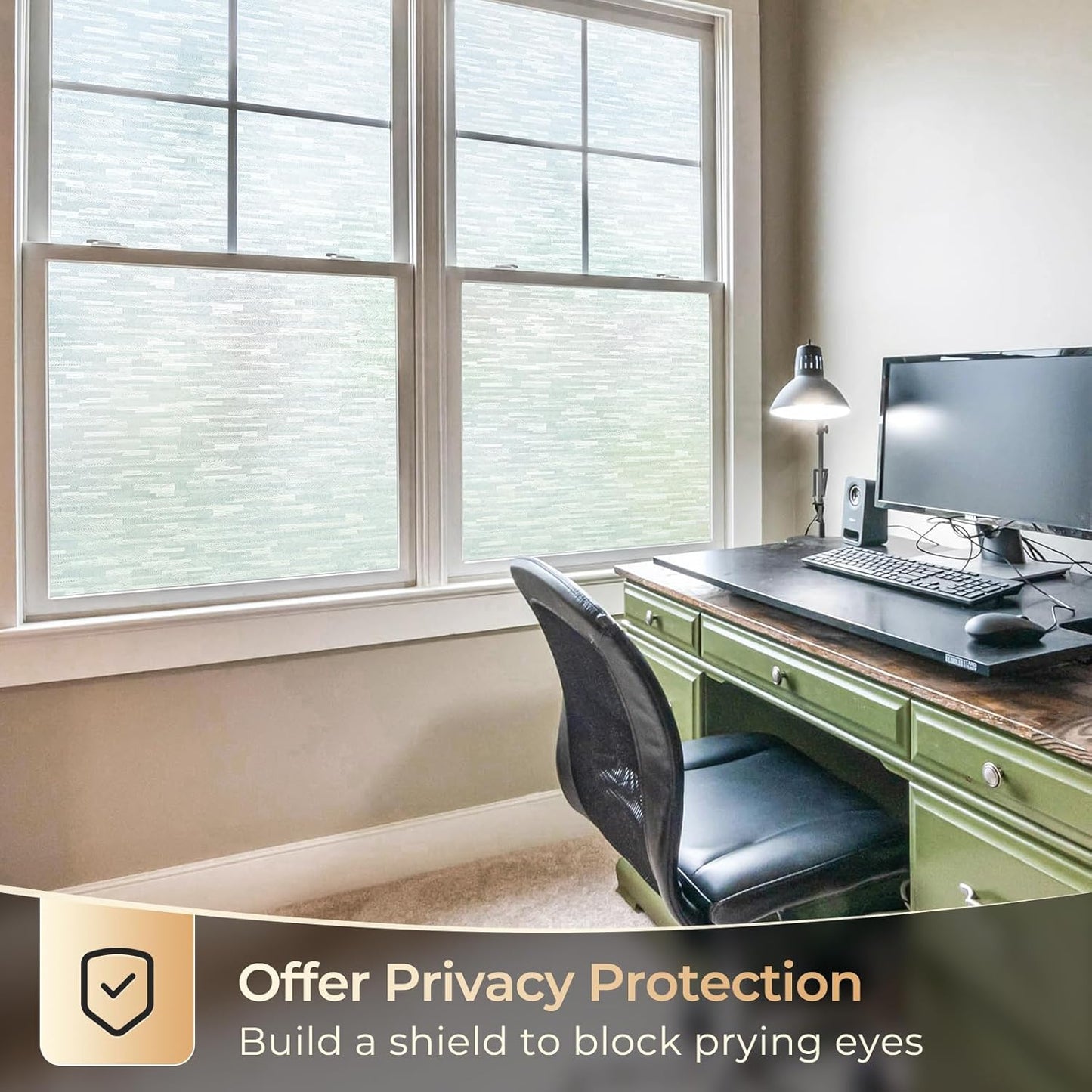 rabbitgoo Window Privacy Film, Frosted Glass Window Film Static Cling Covering, Non Adhesive Privacy Clings Vinyl, Removable Frosting Sticker for Home Decoration, White, 35.4 x 118.1 Inches