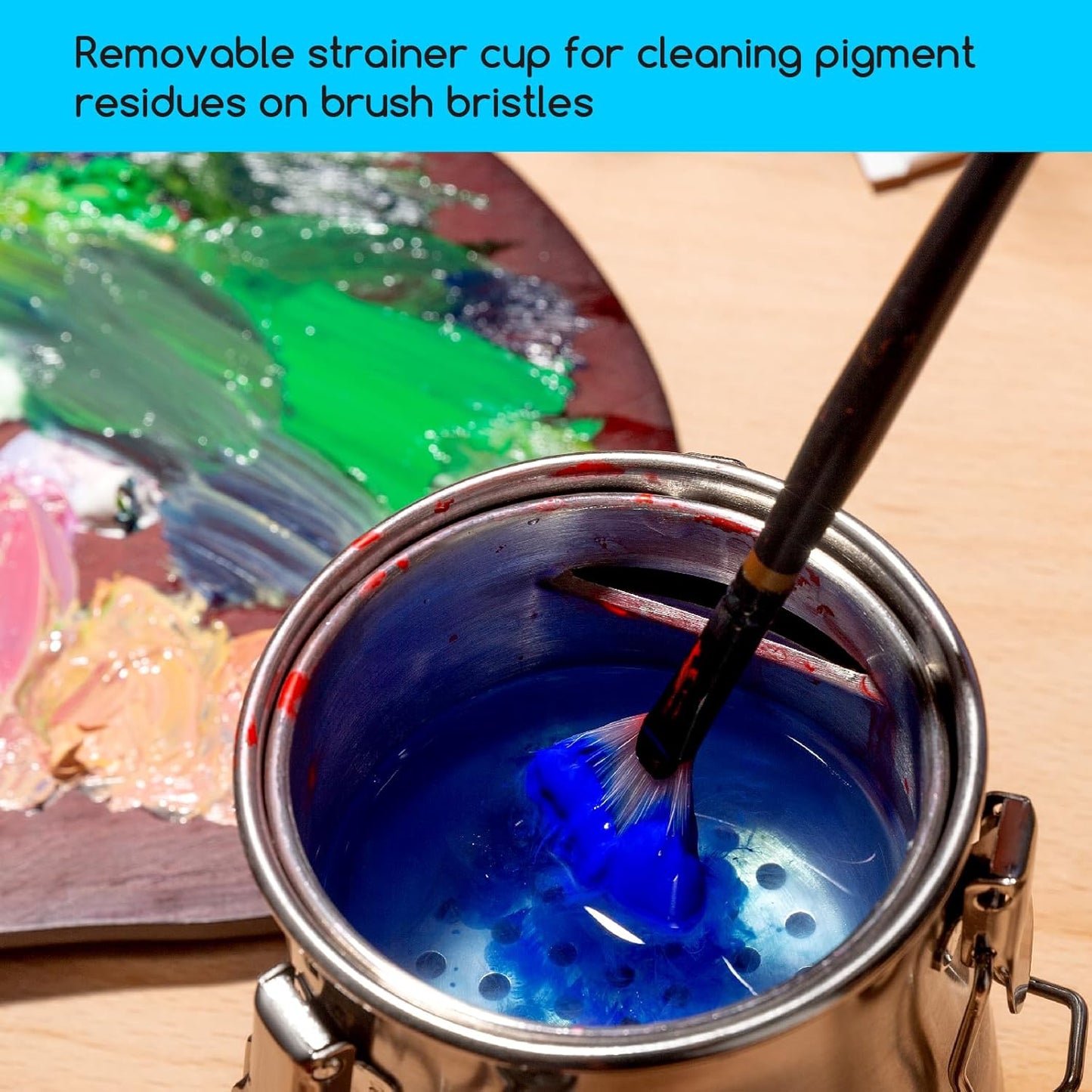 MEEDEN Portable Paint Brush Washer: Airtight Stainless Steel Artist Brush Cleaner for Oil & Acrylic Painting - Small