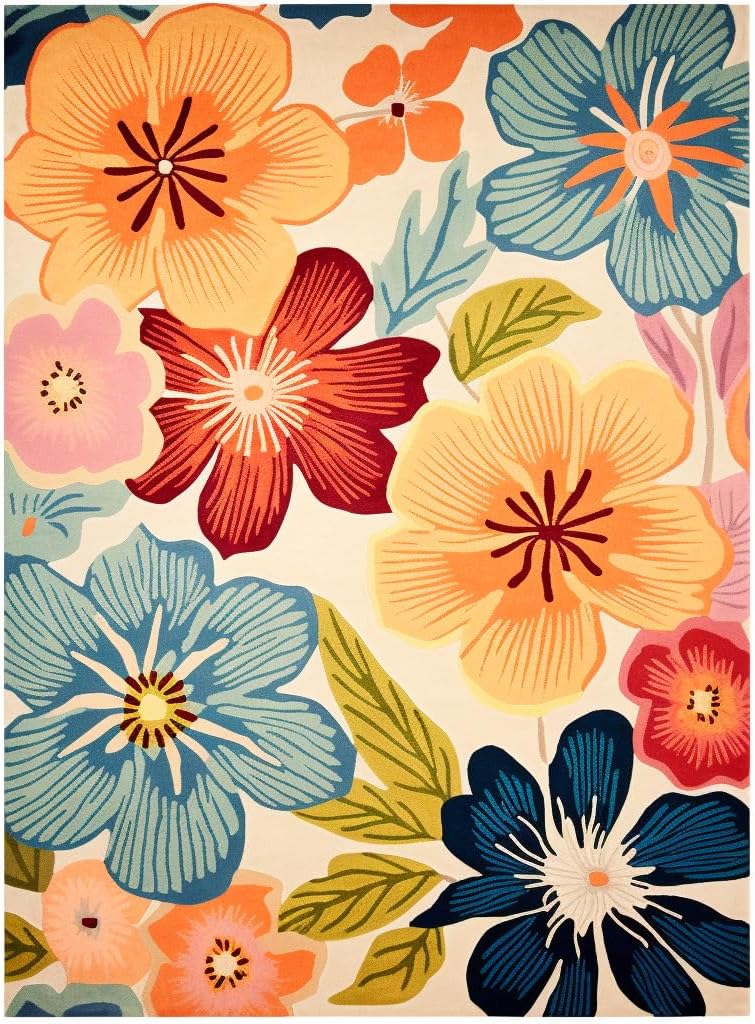 Handmade Wool Floral Area Rug for Living Room | Elegant Flower Garden Design, Soft, Thick and Durable | Bedroom, Dining Room & Home Decor Carpet (6' x 8', Floral J)
