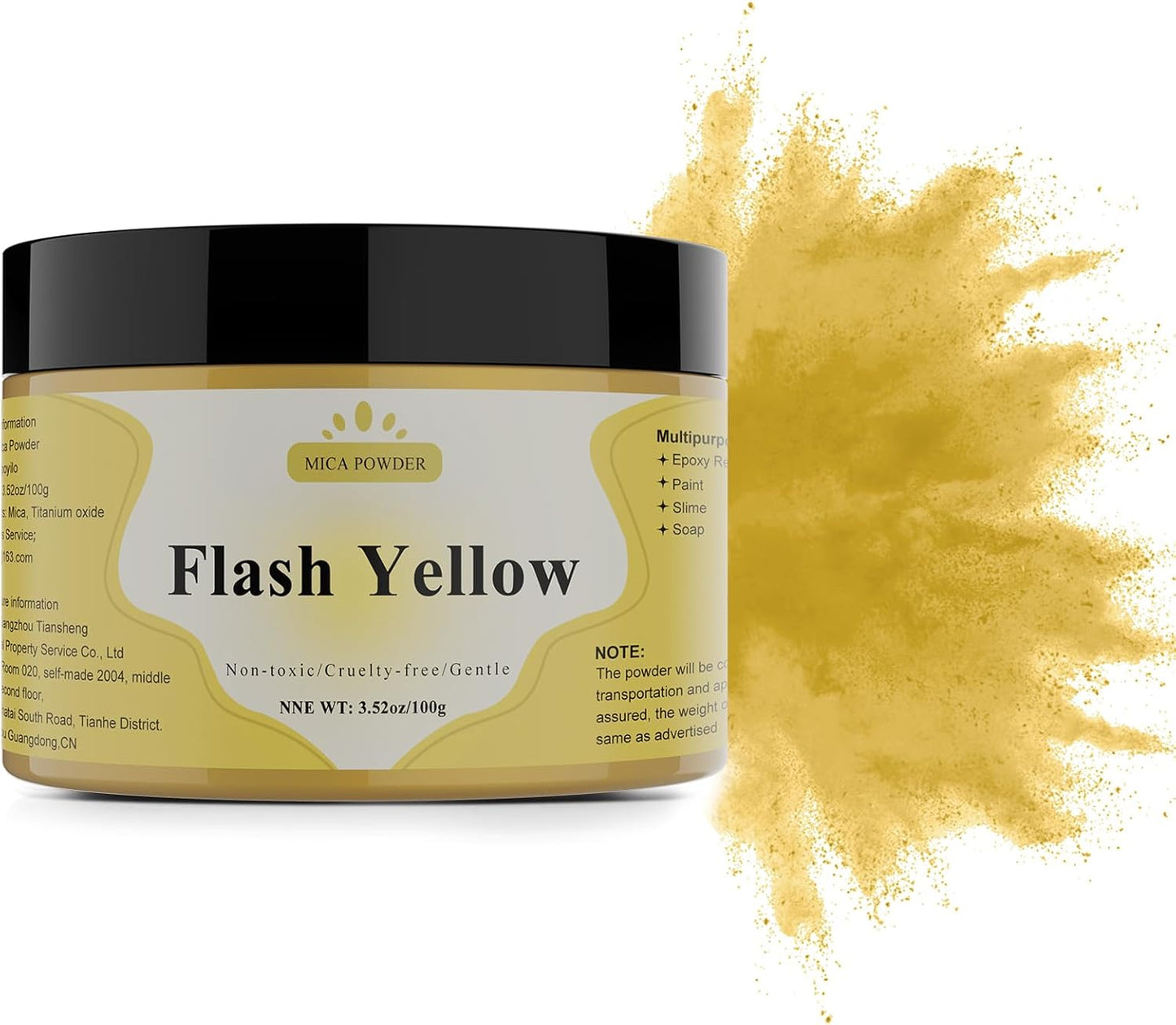 Mica Powder - 100g Mica Powder for Epoxy Resin - Metallic Color Pigment for Resin, Soap, Bath Bombs, Eye Shadow, Nails, DIY Crafting Projects etc. (Flash Yellow)