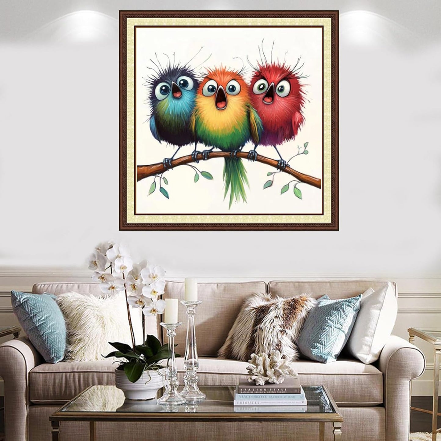 Findvoor Counted Cross Stitch Kits for Adults Full Range of Cross Stitching Embroidery Unprinted Pattern for Beginners, 11CT Needlepoint Kit Patterns Embroidery Kits-Three Colorful Birds 18x18 inch