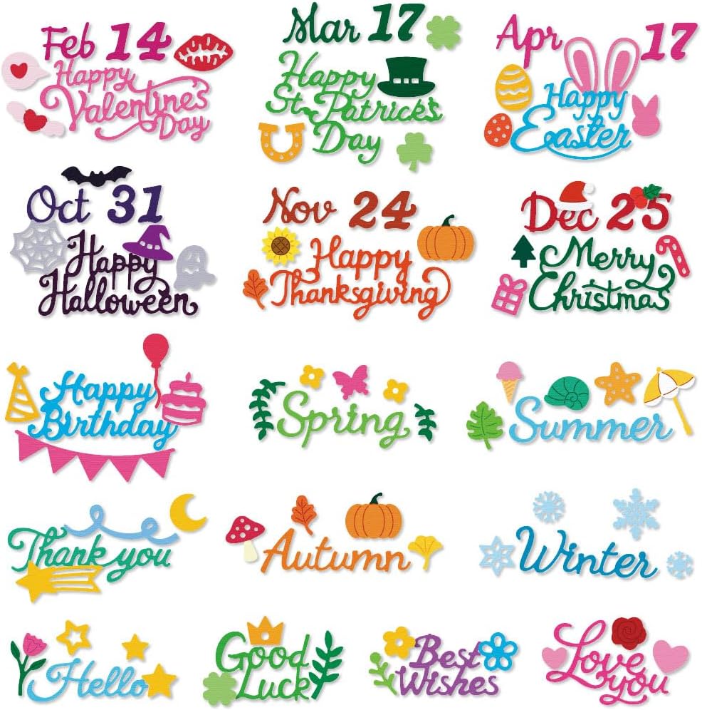 16 Set Word Die Cut for Card Making Blessing Words Metal Cutting Dies Holiday Word Dies Happy Birthday Embossing Stencils for DIY Scrapbooking Photo Album Paper Art Craft Decoration