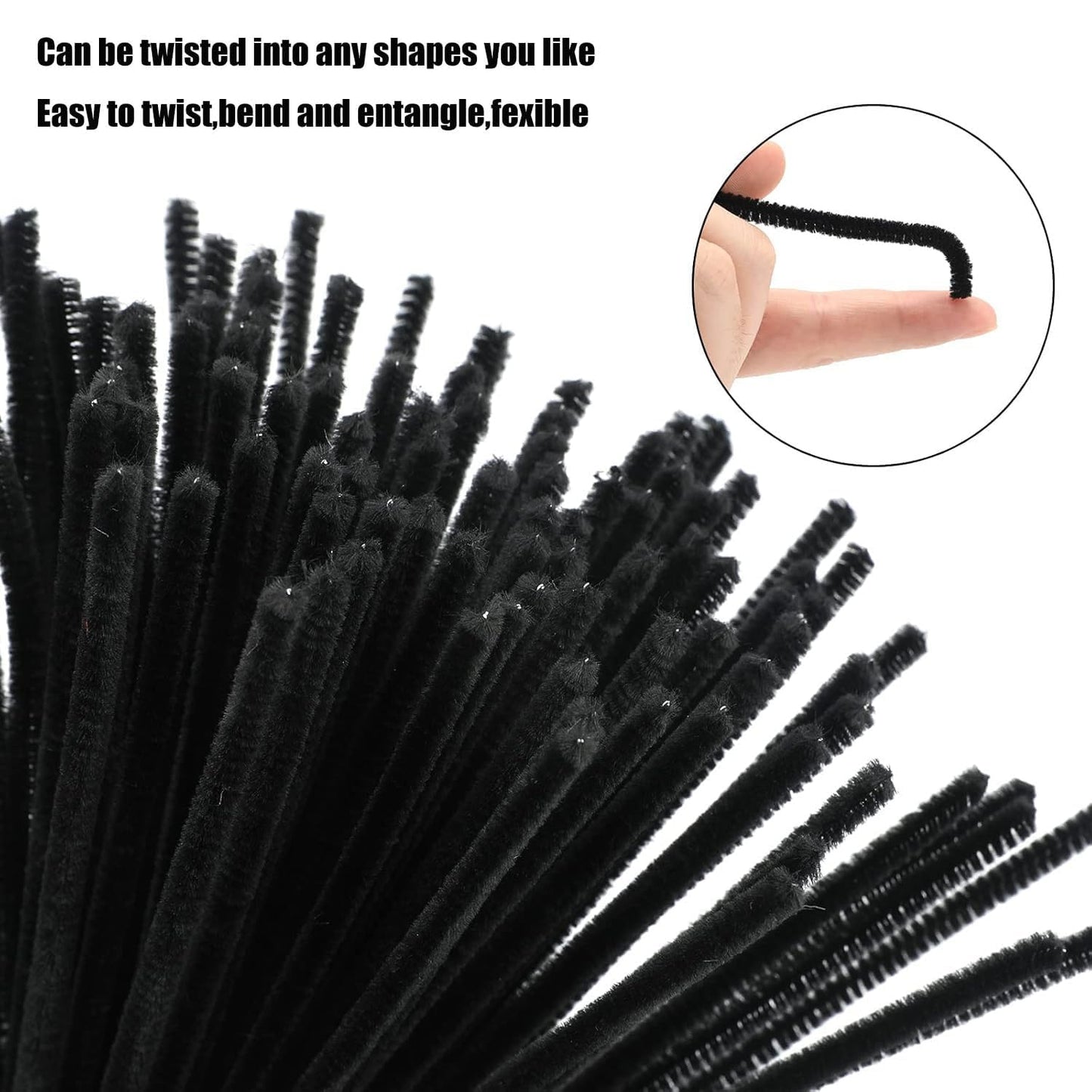 500PCS Pipe Cleaners Craft - Black Pipe Cleaners Craft Bulk Supplies,Chenille Stems for Kids and Adults DIY Arts Crafts Project
