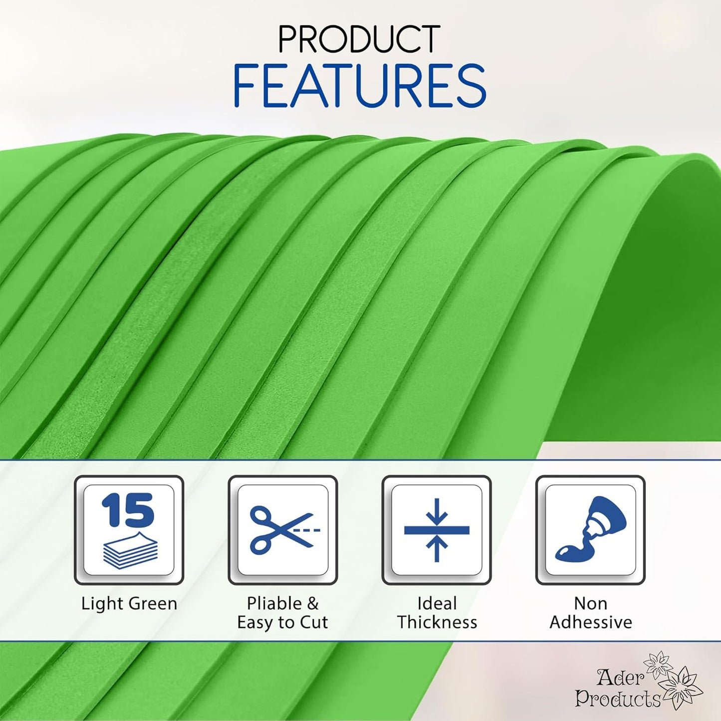 Light Green EVA Foam Sheets for Crafts, 9 x 12 Inch, 2mm Thickness, 15 Pack – Ideal for DIY Arts and Crafts, Foam Paper for Kids, Cosplay and Costumes