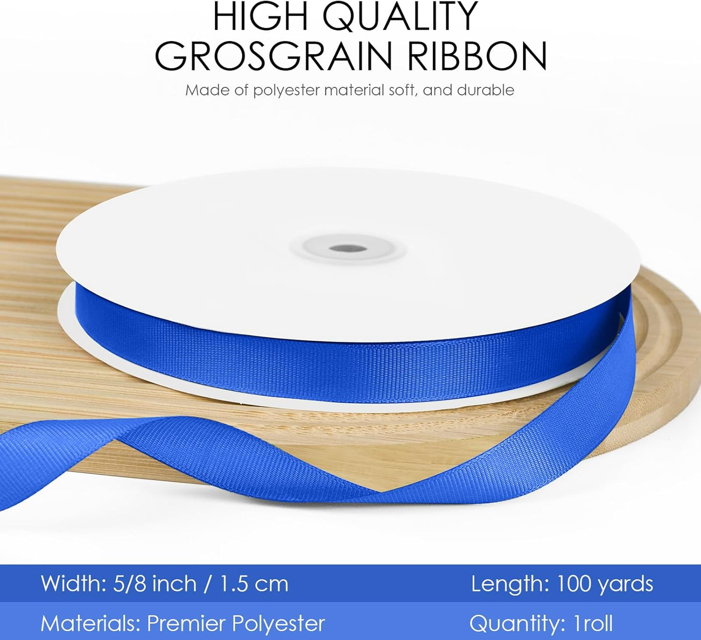 100 Yards 5/8 inch Grosgrain Ribbon, Solid Color Fabric Ribbon Perfect for Gift Wrapping, Wedding, Handmade Bows, Floral Bouquets and Party Decoration(Royal Blue)