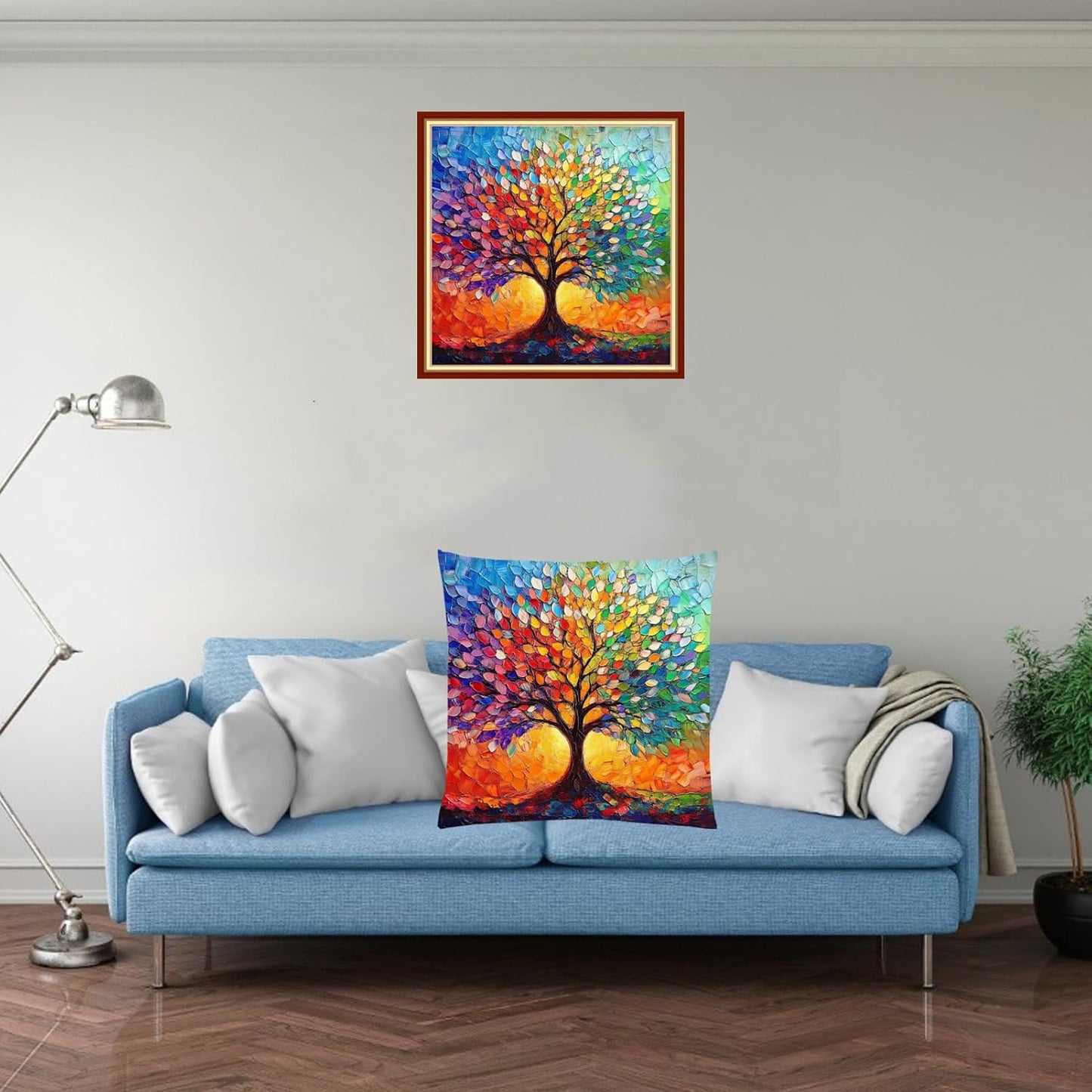 Stamped Cross Stitch Kits for Adults Beginners Pillow Needlepoint Kit with Embroidery Pattern Needlework Kit Prestamped Stitches Kit 11CT Cross Stitching-Colorful Tree 18x18 inch