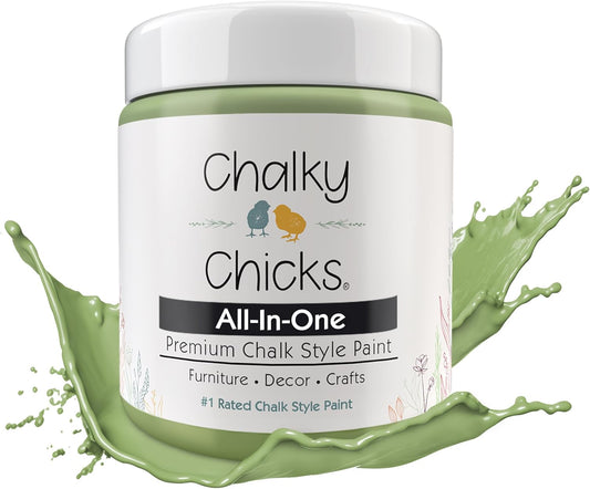 Chalky Chicks All-in-One Chalk Paint for Furniture or Cabinet - 4 Fl Oz - Matte Finish Lily Pad (Green) for Metal, Wood Furniture Paint - No Sanding All-in-One for Home Decor & Crafts, USA Made