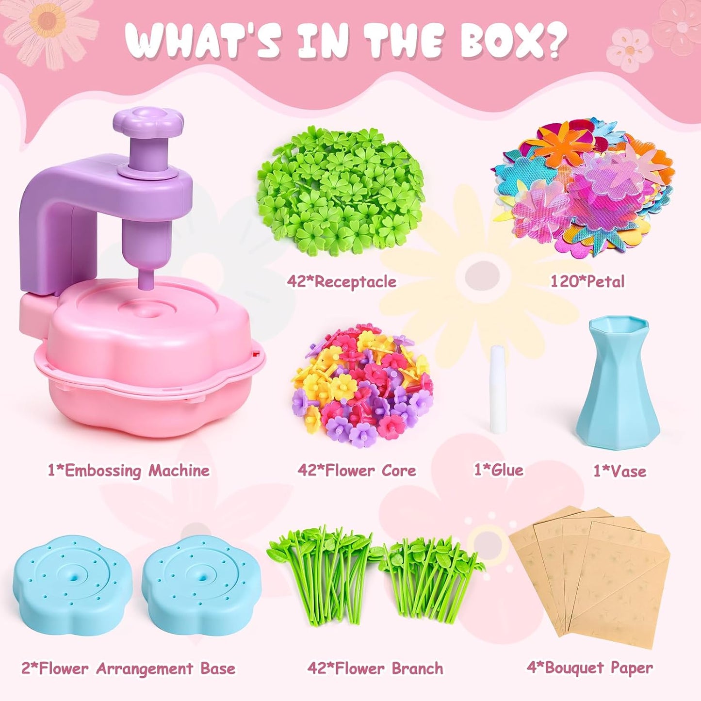 Scvcid Fabric Bouquet Toys Include Extra Accessories Set, Arts and Crafts for Kids Ages 3-12, DIY Flower Craft Kits for Toddler, Birthday Gifts for 3 4 5 6 7 8 9 10+ Year Old Girls