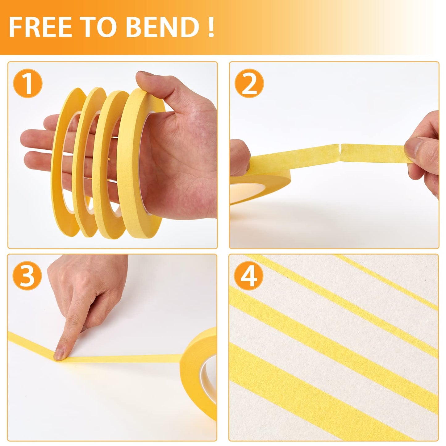 QDiShi 4 Rolls Fine Line Tape(Blue), Fineline Masking Tape in 1/16, 1/8, 1/4 and 1/2 Inch Wide x 52 Yard Long, Automotive Masking Tape for DIY Car Auto Paint Art