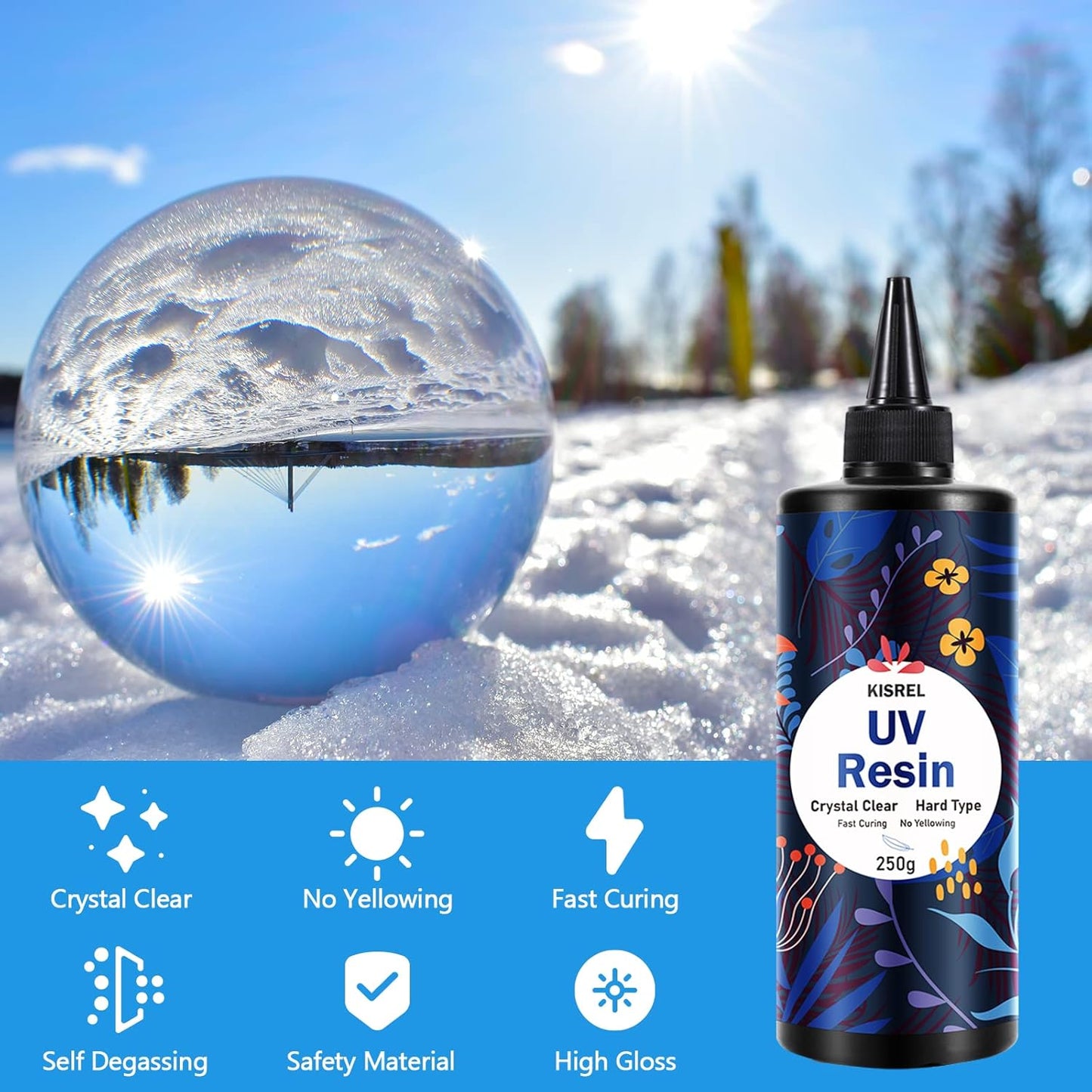 KISREL UV Resin 2000g - Upgraded Hard Type Crystal Clear Ultraviolet Curing UV Epoxy Resin for Craft Jewelry Making