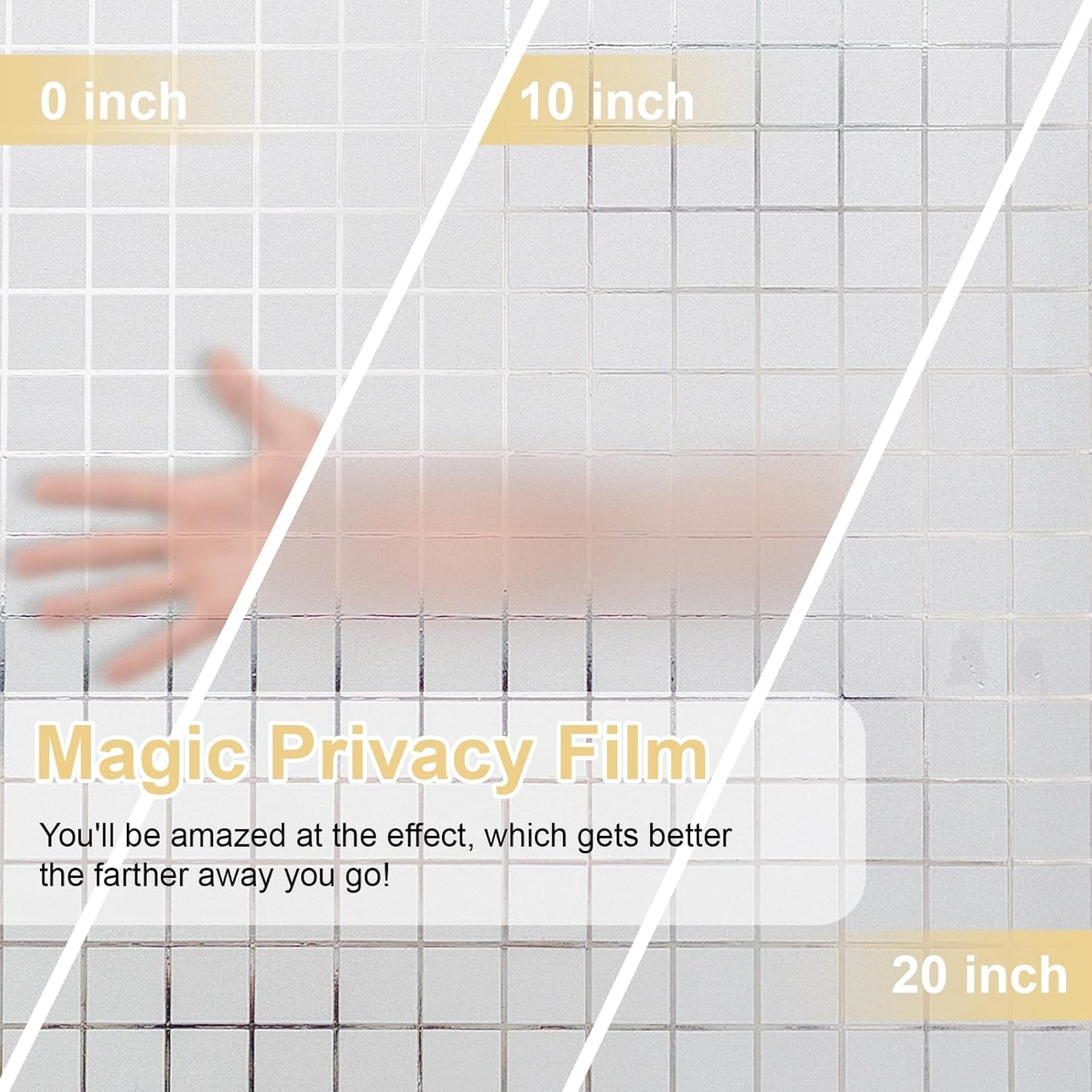 Window Privacy Film Decorative for Front Door, Bathroom Static Cling Stained Glass Sticker Opaque Heat Control UV Blocking Non-Adhesive for Home Windows,White Square