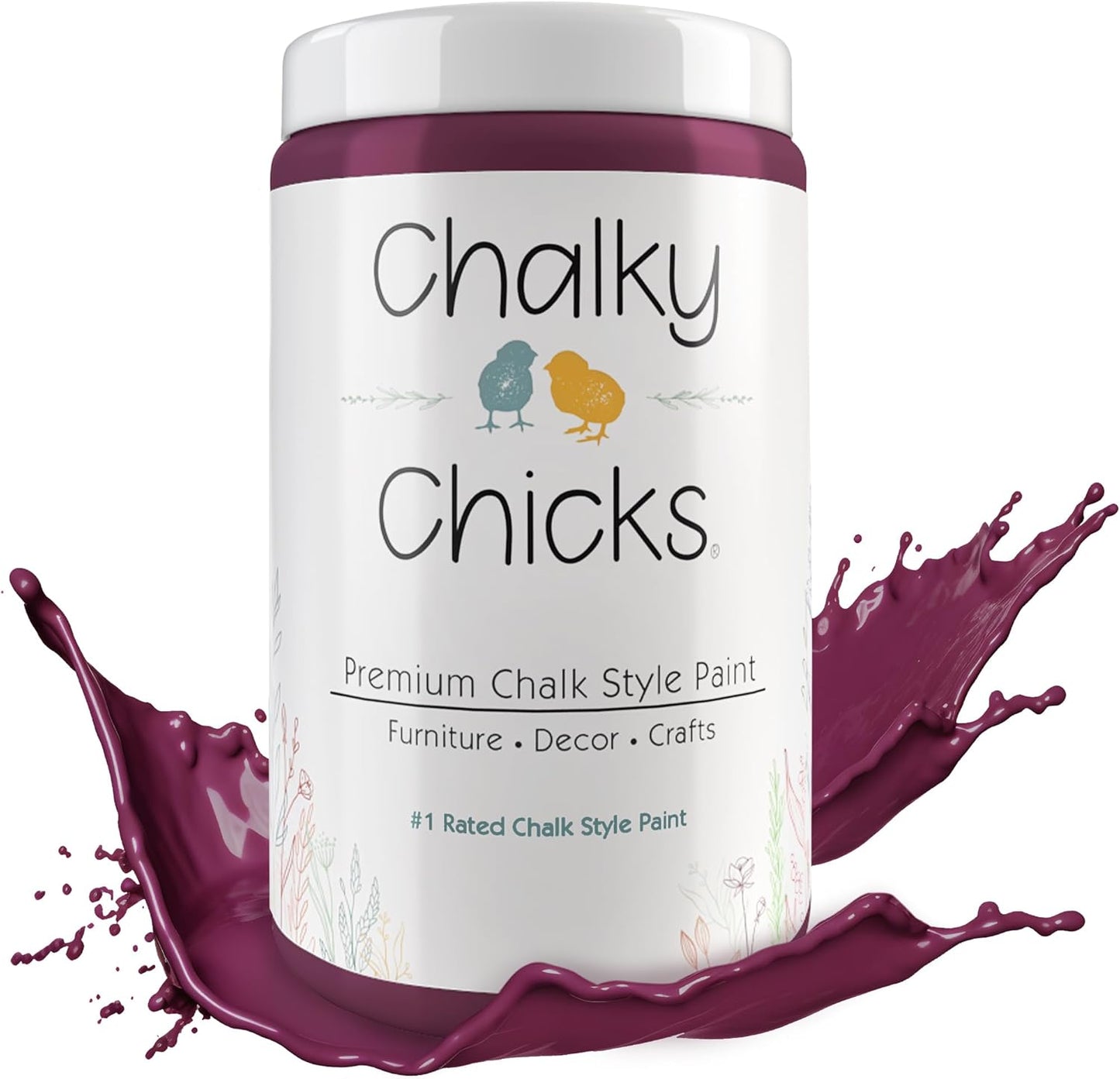Chalky Chicks All-in-One Chalk Paint for Furniture or Cabinet - 32 Fl Oz - Matte Finish Logan Berry (Plum) for Metal, Wood Furniture Paint - No Sanding All-in-One for Home Decor & Crafts, USA Made
