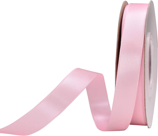YAMA Light Pink Double Face Satin Ribbon 5/8 Inch 25 Yards Baby Pink Ribbon for Gift Package Wrapping,Floral Design,Hair Bow Clip Making,Crafting,Sewing,Wedding Decor