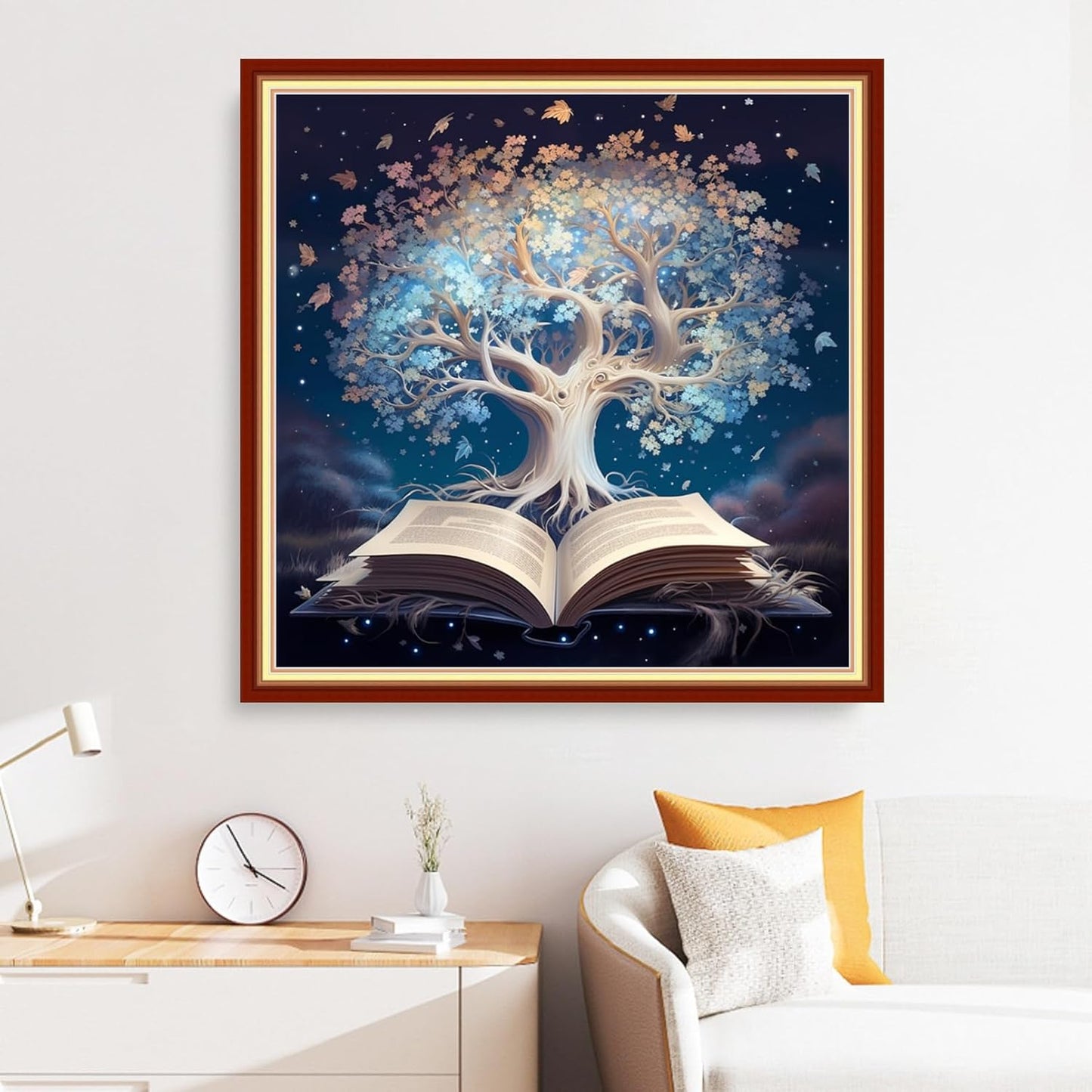 Disxvivy Cross Stitch Stamped Full Embroidery Kits DIY 11CT Cotton Thread Printed DIY Needlepoint Kits Craft Needlework Set Cross-Stitch Stamped Sets-White Tree Book 18x18 inch