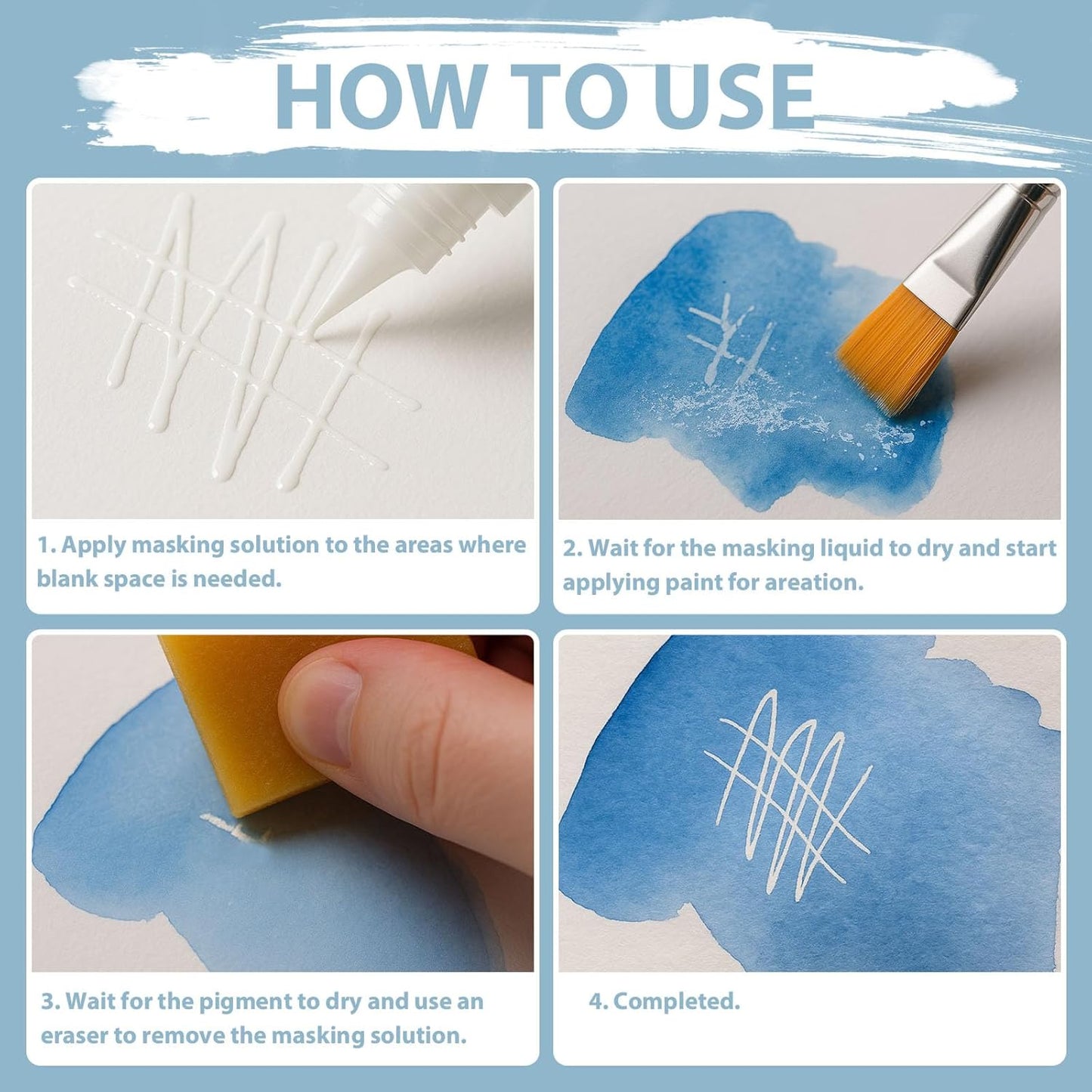 Blue Masking Fluid for Watercolor Painting 30ml, Resistant Ink and Pouring Paint, Watercolor Masking Fluid Keeps Areas Colorless and Edges Sharp