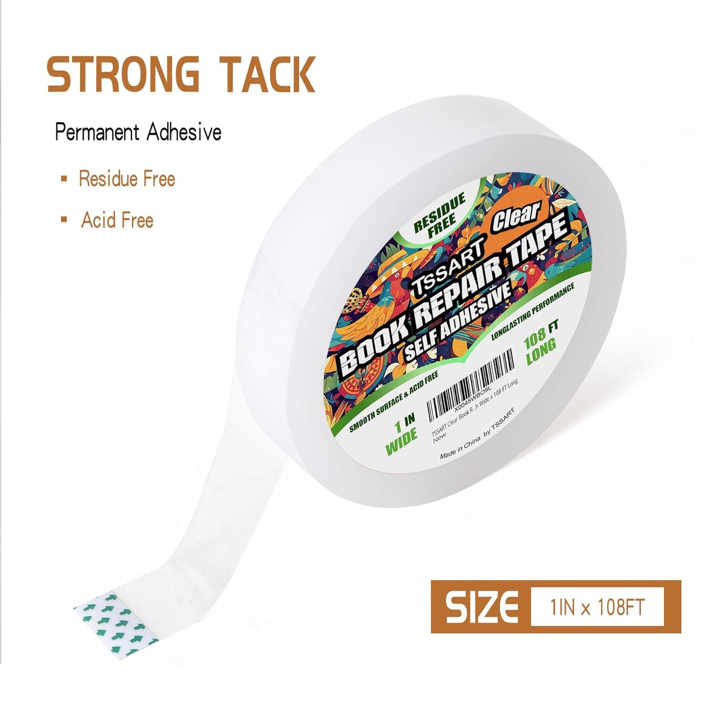 Clear Book Repair Tape - Self Adhesive Stretchable Book Tape, Essential Clear Repair Tape for Reinforcing Protecting, and Covering Mending Books Old Books - 1 Inch Wide x 108 FT Long