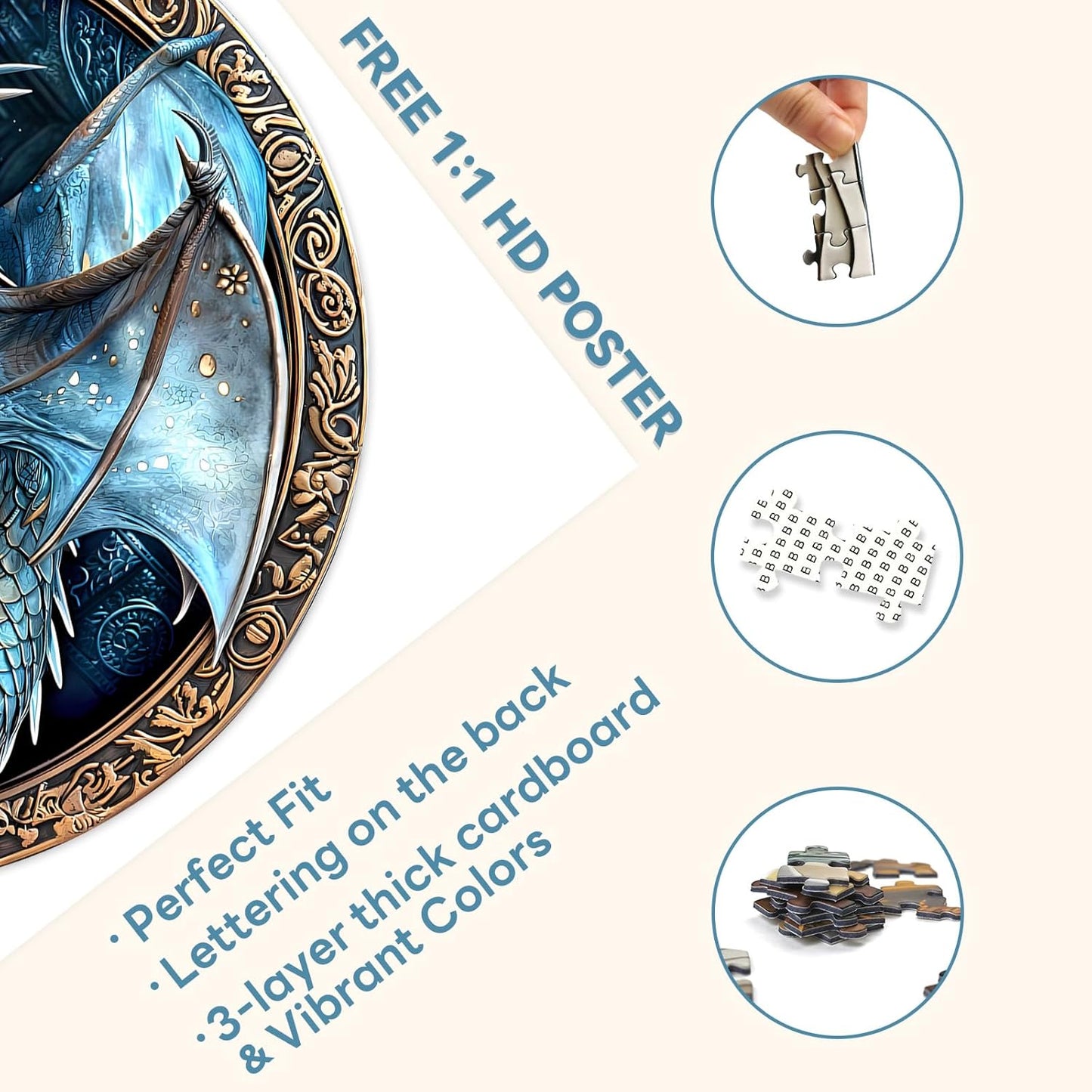 Round Puzzles for Adults 1000 Pieces, Hard Difficult Challenging Puzzles for Adults, Ancient Dragon Jigsaw Puzzles 1000 Pieces for Seniors, 3D Visual Flat Puzzle (26.6 x 26.6in)