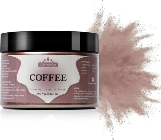Mica Powder - 100g Mica Powder for Epoxy Resin - Metallic Color Pigment for Resin, Soap, Bath Bombs, Eye Shadow, Nails, DIY Crafting Projects etc. (Coffee)