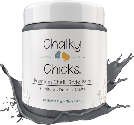 Chalky Chicks All-in-One Chalk Paint for Furniture or Cabinet - 16Fl Oz- Matte Finish Nailed It (Blueish Gray) for Metal, Wood Furniture Paint - No Sanding All-in-One for Home Decor & Crafts, USA Made