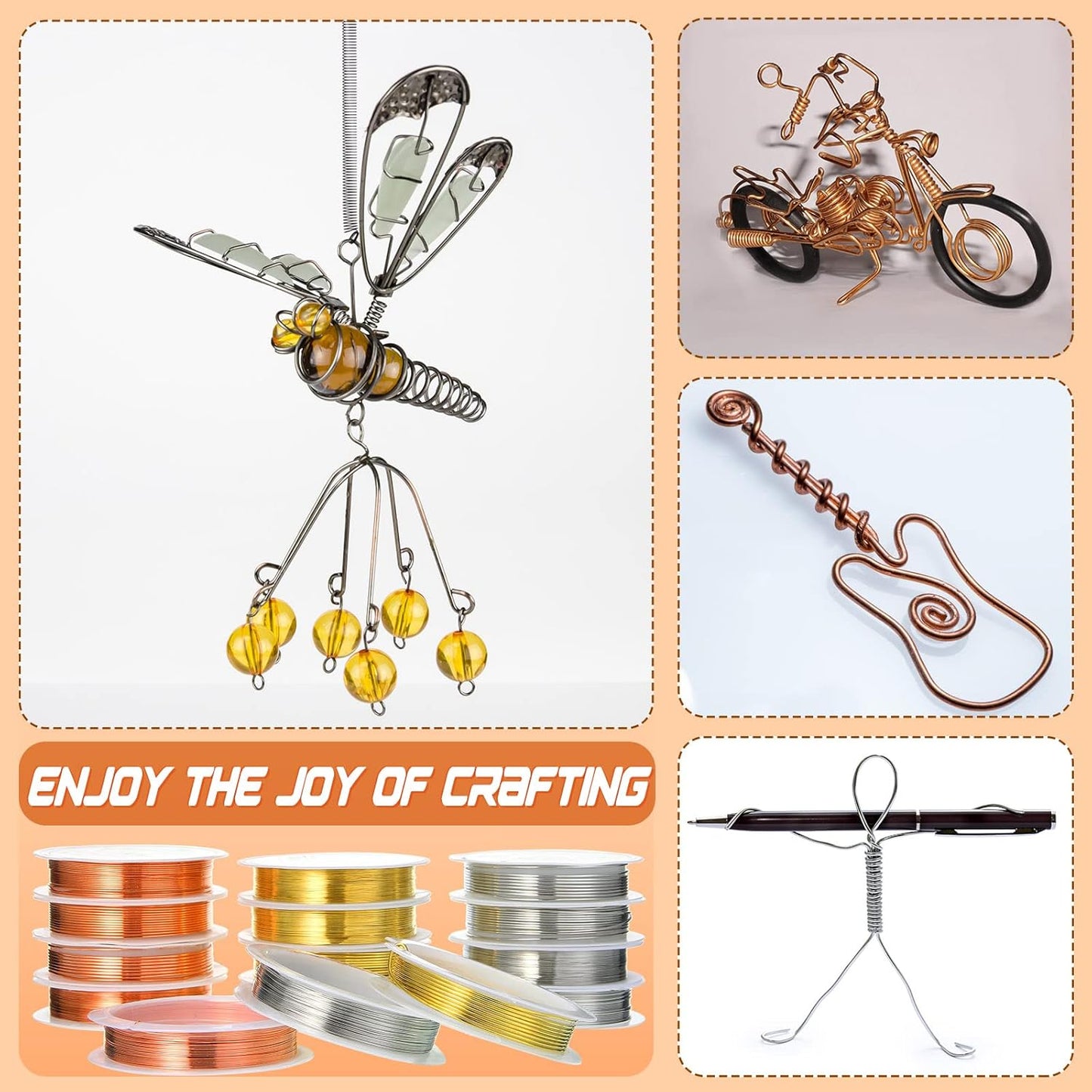 Mixweer 15 Pcs 5 Size Copper Wire 18 20 22 26 32 Gauge Tarnish Resistant Jewelry Wire for Jewelry Making 121 Yard Metal Beading Crafting, Rose Gold, Silver and Gold