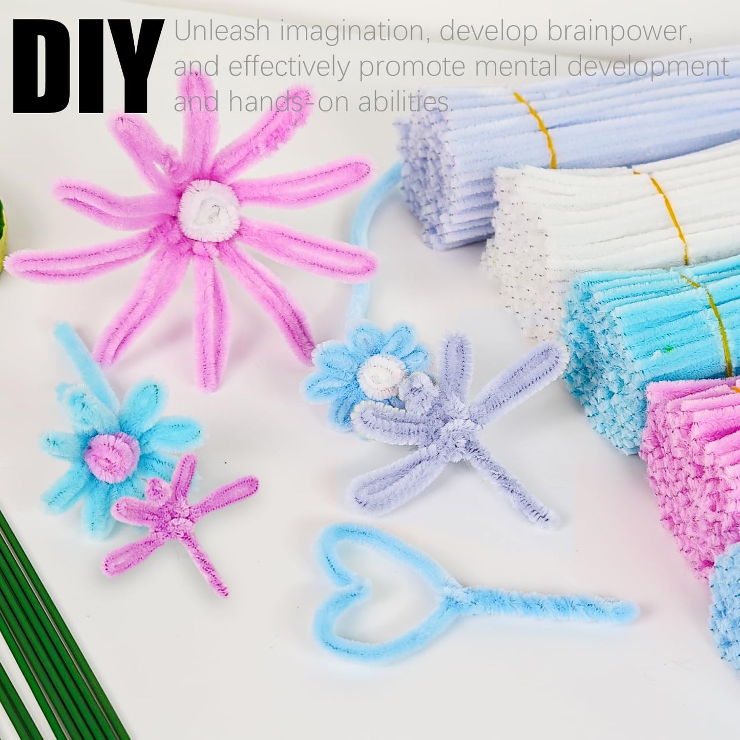 Jolbndcv Pipe Cleaners Flowers Craft Kit,521Pcs Pastel Pipe Cleaners DIY Chenille Stems Makiflower stemsng kit with Flower Stems and Tape