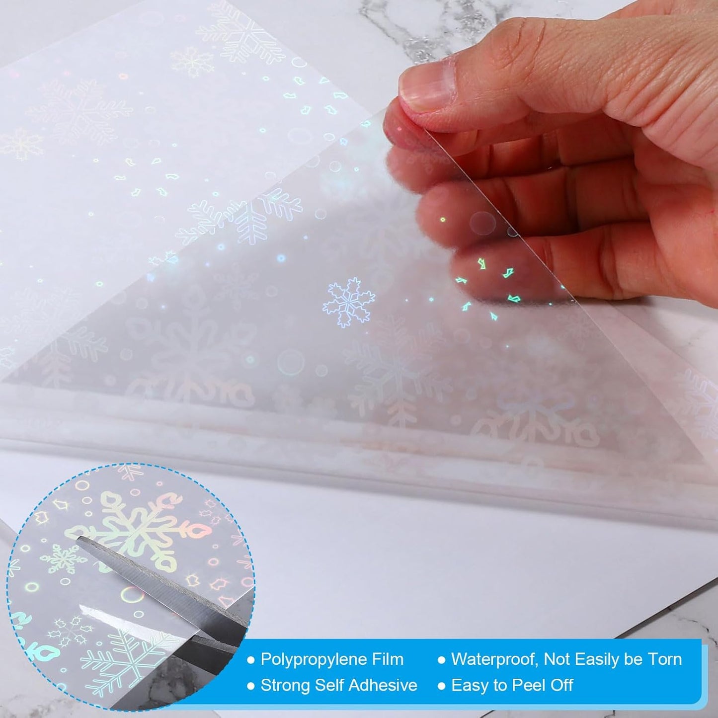 PATIKIL 11.7x8.3" Holographic Sticker Paper, 10Sheets A4 Polypropylene Self-adhesive Transparent Waterproof Laminate Overlay Film for Photo Cards Scrapbook Decorations, Snowflake