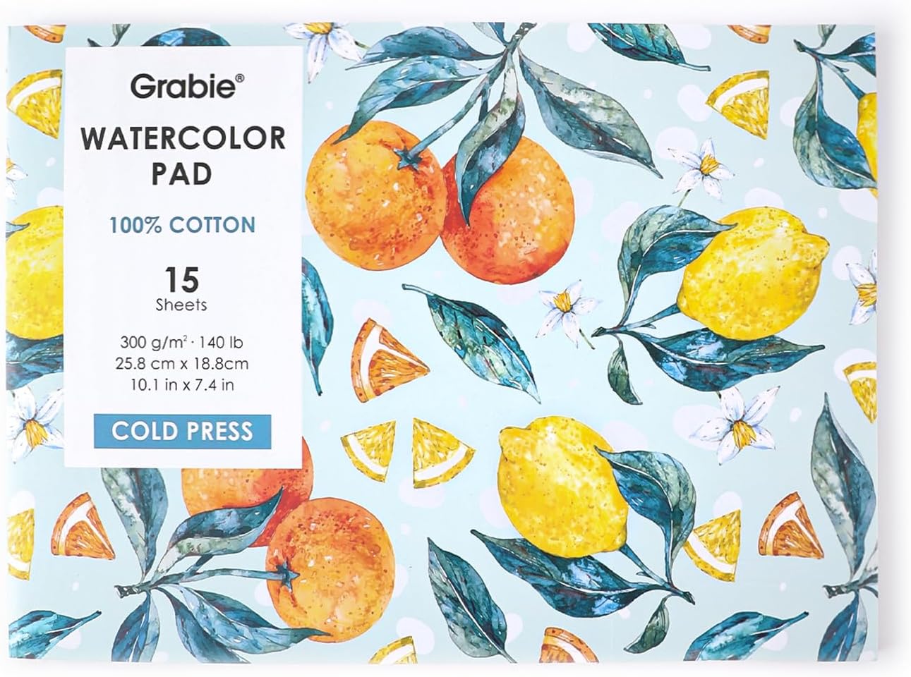 Grabie Watercolor Paper Pad, 100% Cotton, 15 Sheets, B5 (10.1 x 7.4), 140lb (300gsm), Glue Bound, Acid-Free Cold Pressed Watercolor Paper, Art Supplies for Watercolor Techniques (B5)