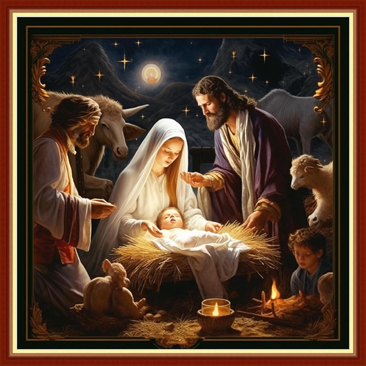 Foxdiviy Stamped Cross Stitch Kits Full Range of Embroidery Needlework Starter Kits for Beginners Adults 11CT Embroidery Patterns Art Crafts DIY Needlepoint Kits-Nativity 18x18 inch