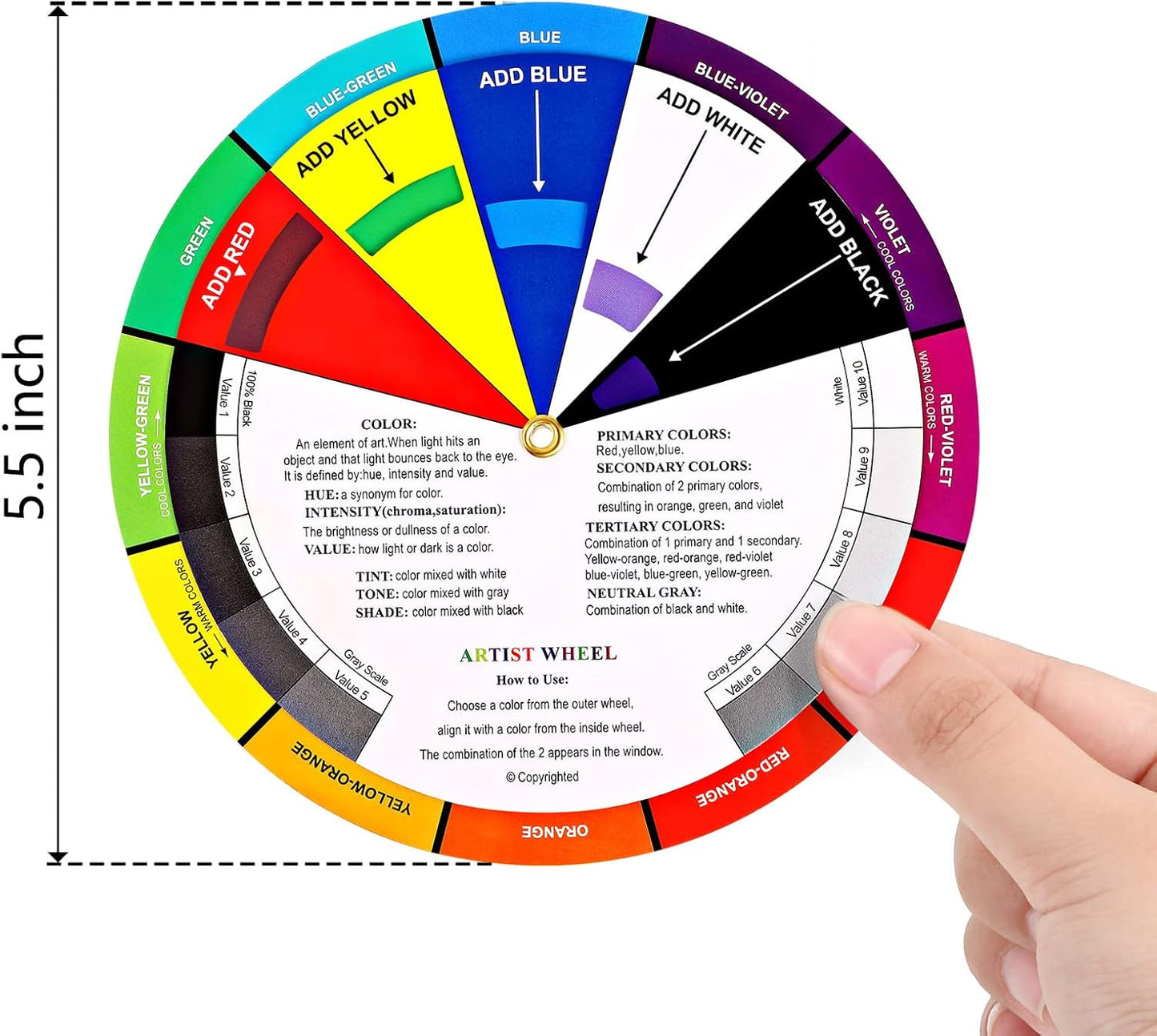 Nezyo 10 Pieces Color Paint Wheel Chart for Artist Kids Paint Mixing Learning Guide Art Class Teaching Tool Color Harmony Wheels for Makeup Blending Board Colorful Mixed Guide(5.5 Inch)