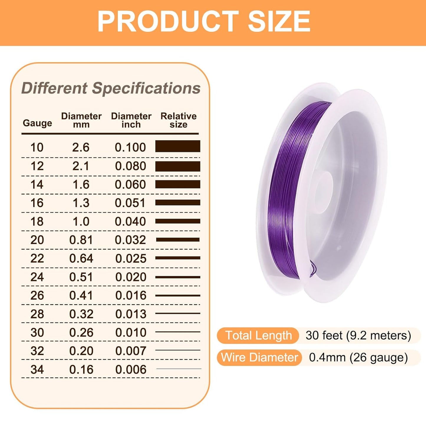 HARFINGTON 30ft Jewelry Wire, 26 Gauge (0.4mm) Brass Craft Soft Metal Tarnish Resistant Copper Beading Wire for Jewelry Making Supplies Crafting, Purple