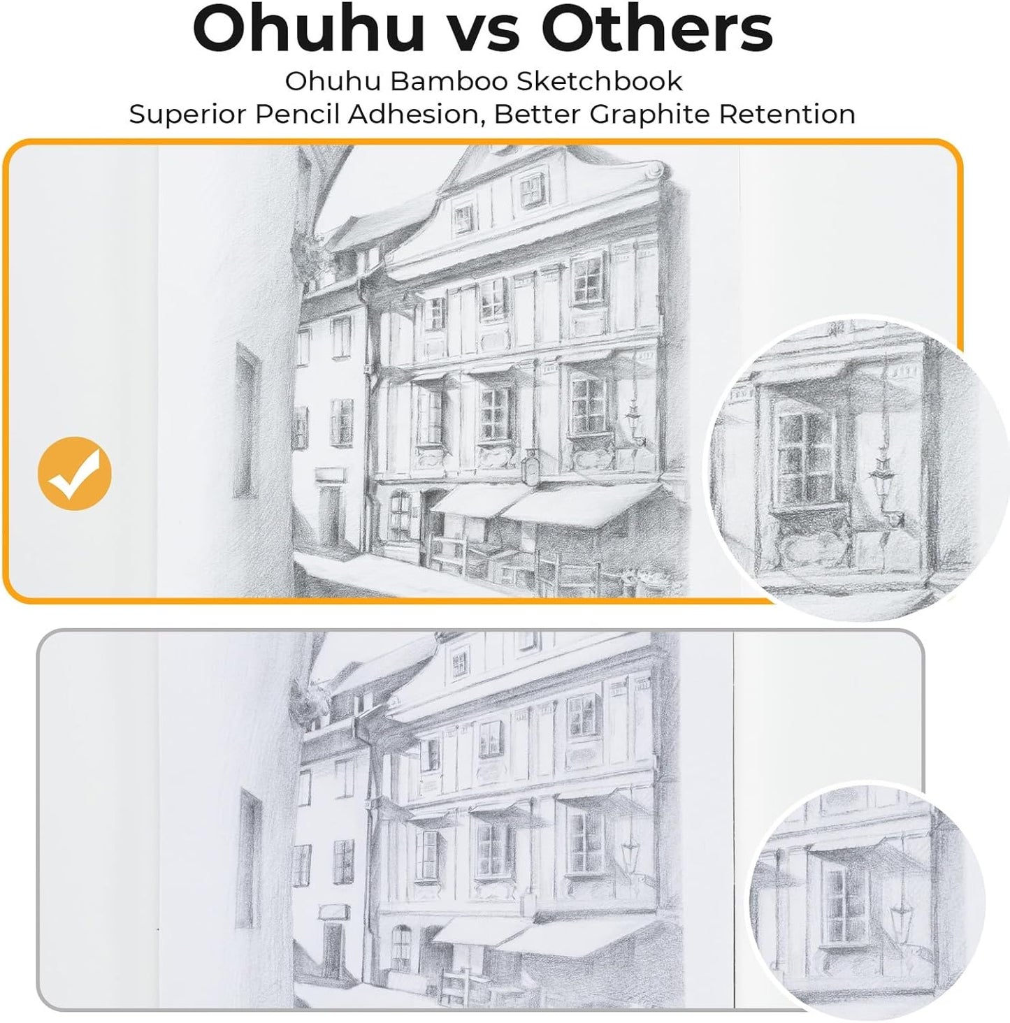 Ohuhu 9x12 Tear-Resistant Sketch Book - Bamboo Fiber Drawing Sketchbook - Top Spiral-Bound Sketch Pad - 100 Sheets Sketching Book - 79 lb/110 gsm - Acid-Free Art Drawing Painting Paper for Artists